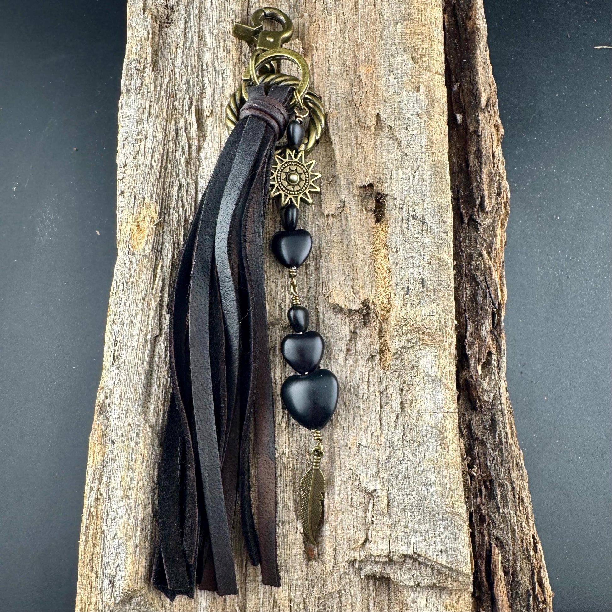 Heart-Shaped Leather Purse Tassel - Southwest Bag Charm & Handbag Gemstone Accessory