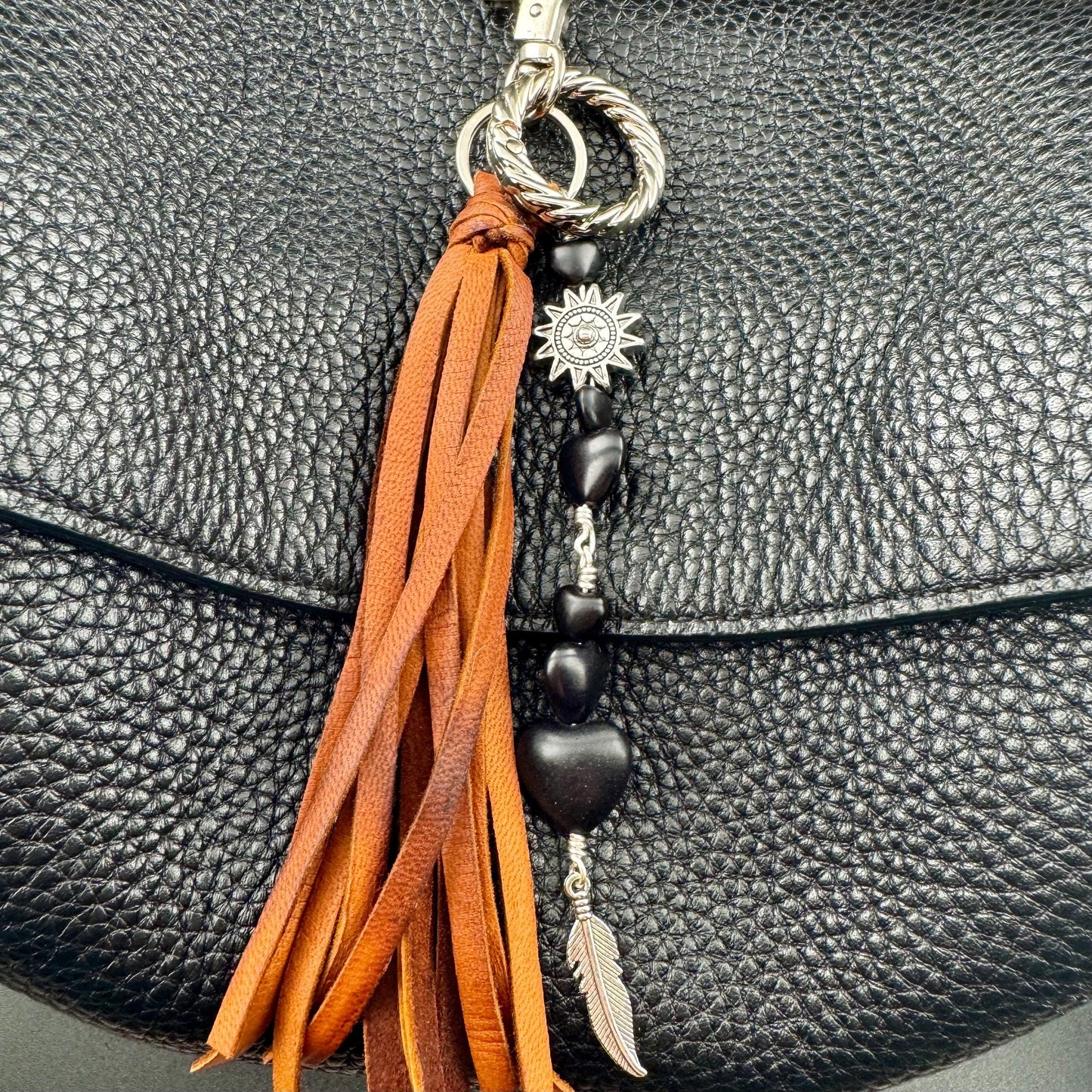 Heart-Shaped Leather Purse Tassel - Southwest Bag Charm & Handbag Gemstone Accessory