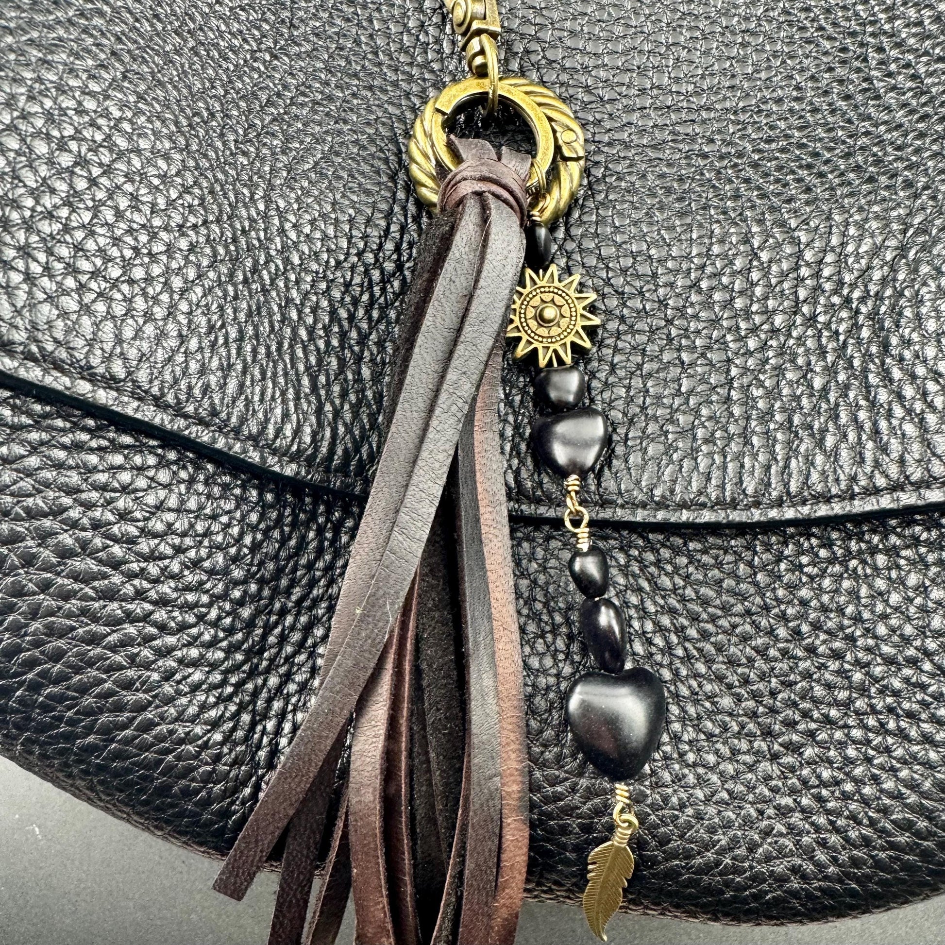 Heart-Shaped Leather Purse Tassel - Southwest Bag Charm & Handbag Gemstone Accessory