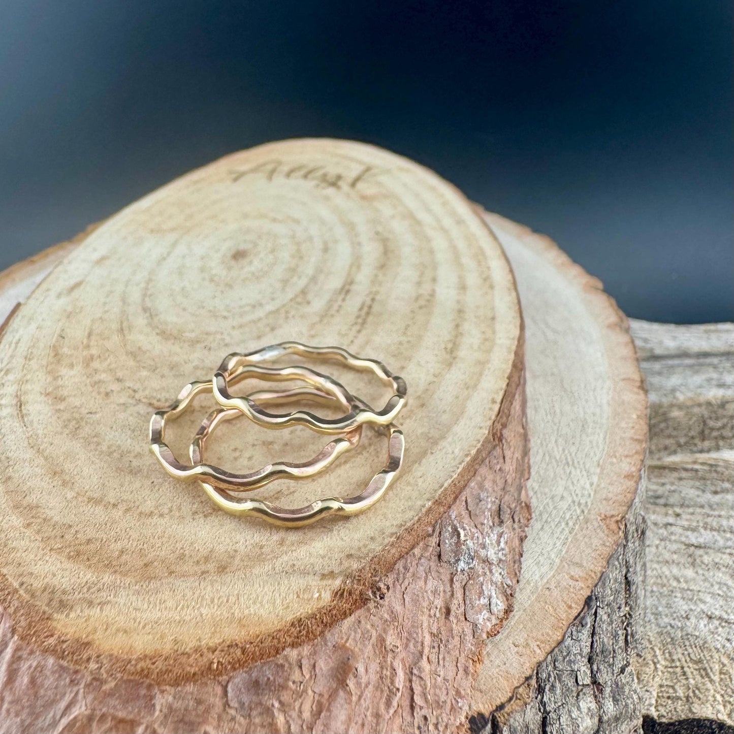 Brass Wave Ring Set of 3 - Dainty Metal Rings for Everyday Wear
