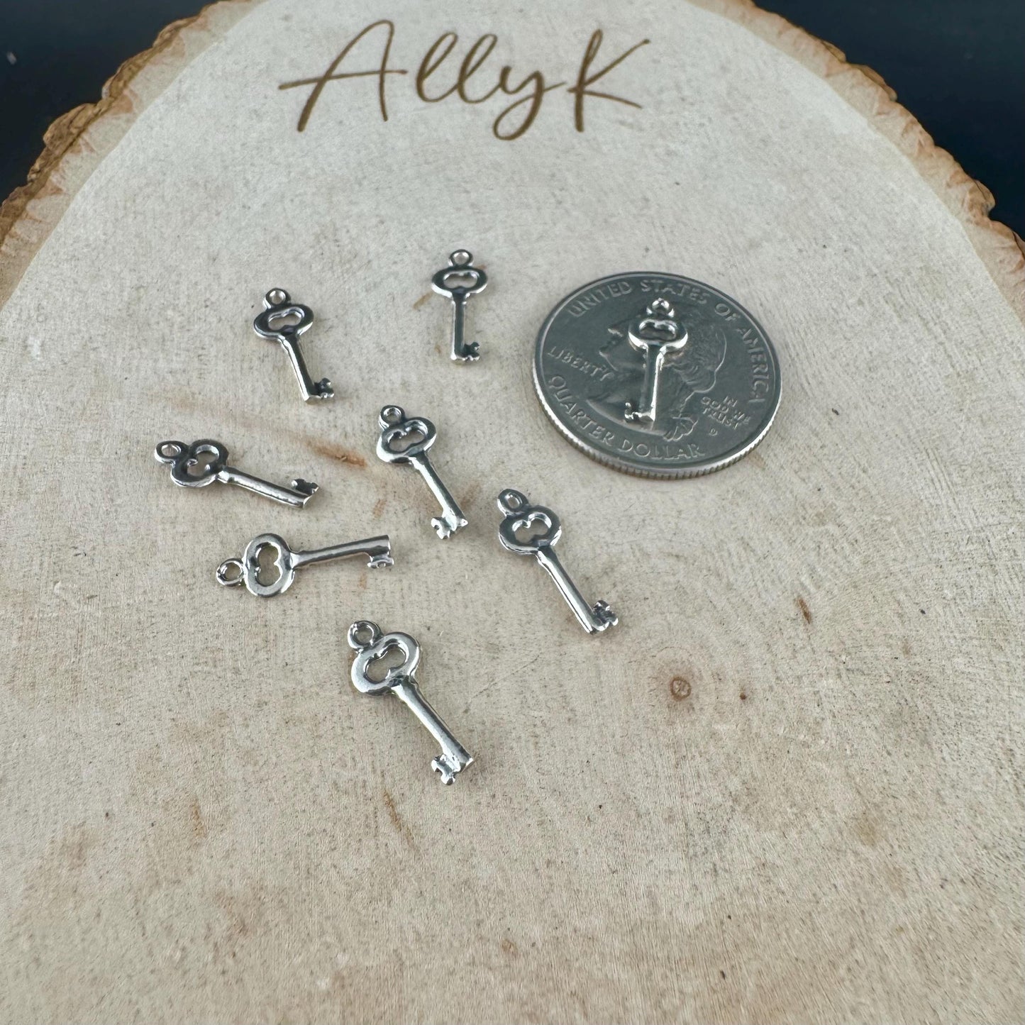Sterling Silver Dainty Key Charms - 15mm for Crafting & Jewelry Making