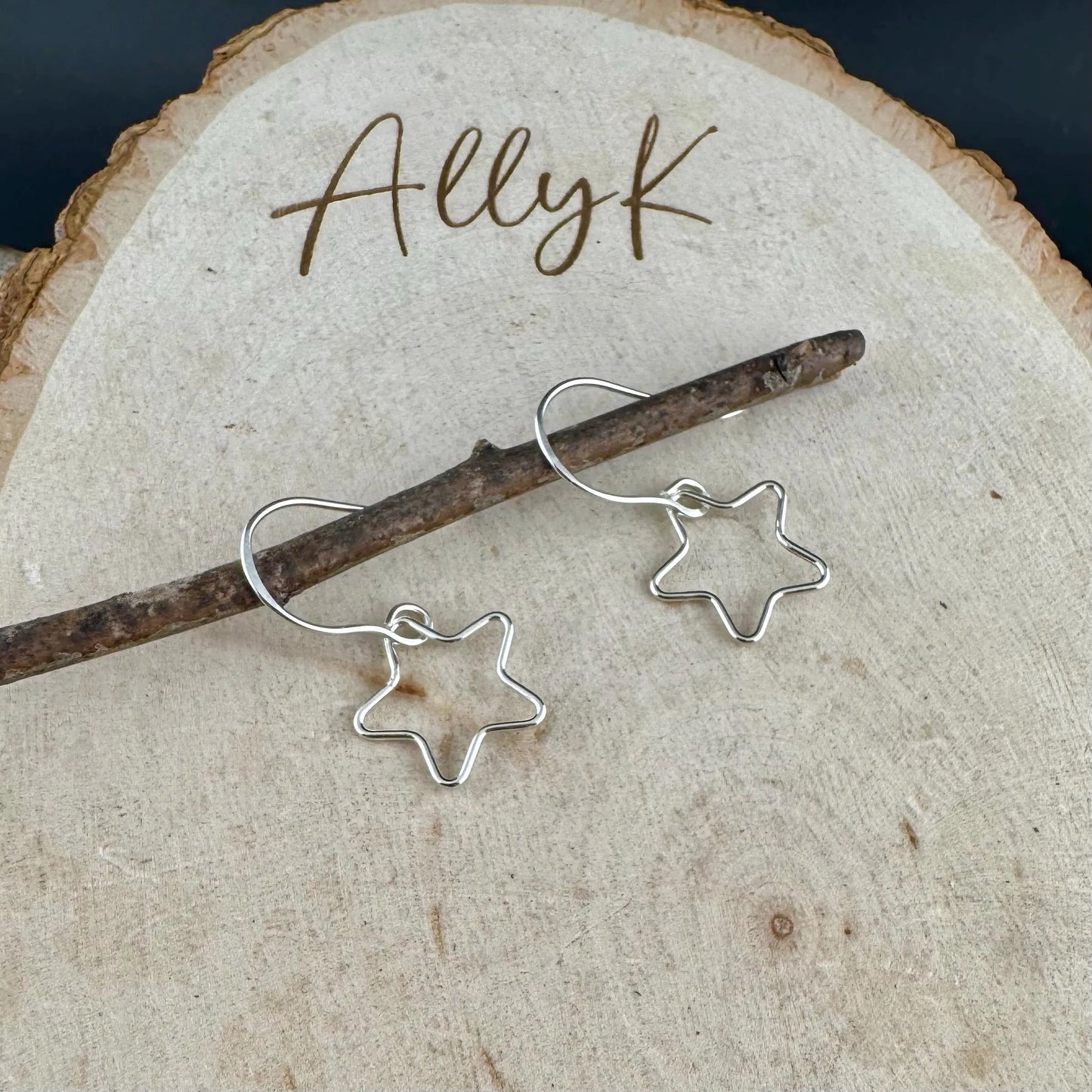 Sterling Silver Star Dangle Earrings • Minimalist Hand‑Forged Star Jewelry
