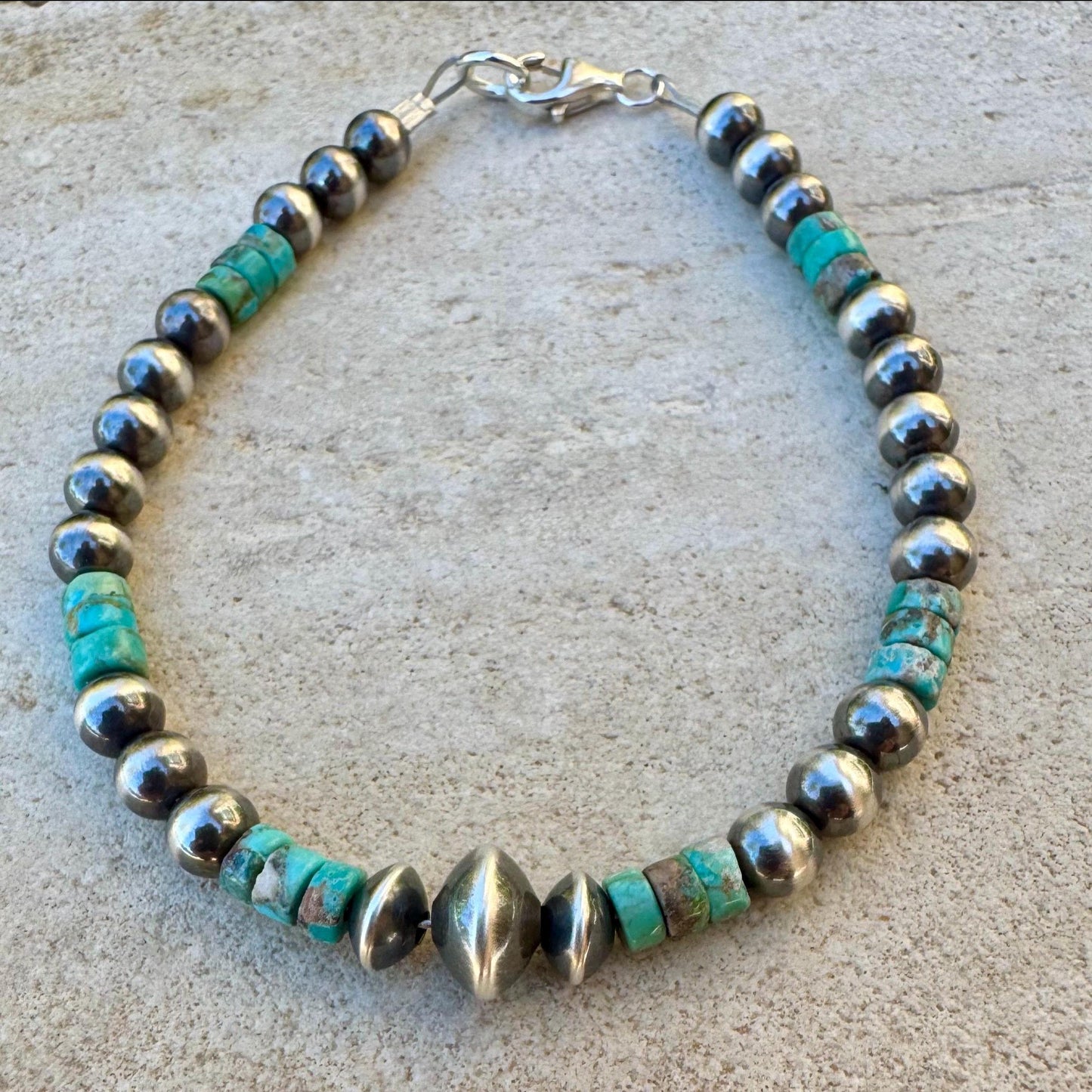 Sterling Silver Navajo Pearl & Turquoise Bracelet – Southwest Bohemian Jewelry