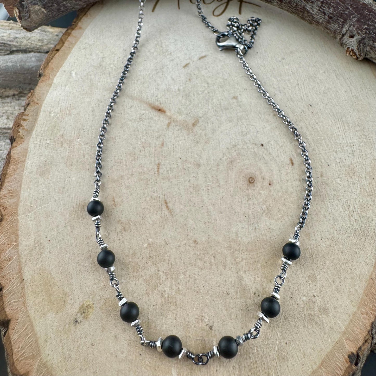 Onyx & Sterling Silver Wrap Necklace | Elegant Gemstone Statement Piece