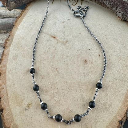 Onyx & Sterling Silver Wrap Necklace | Elegant Gemstone Statement Piece