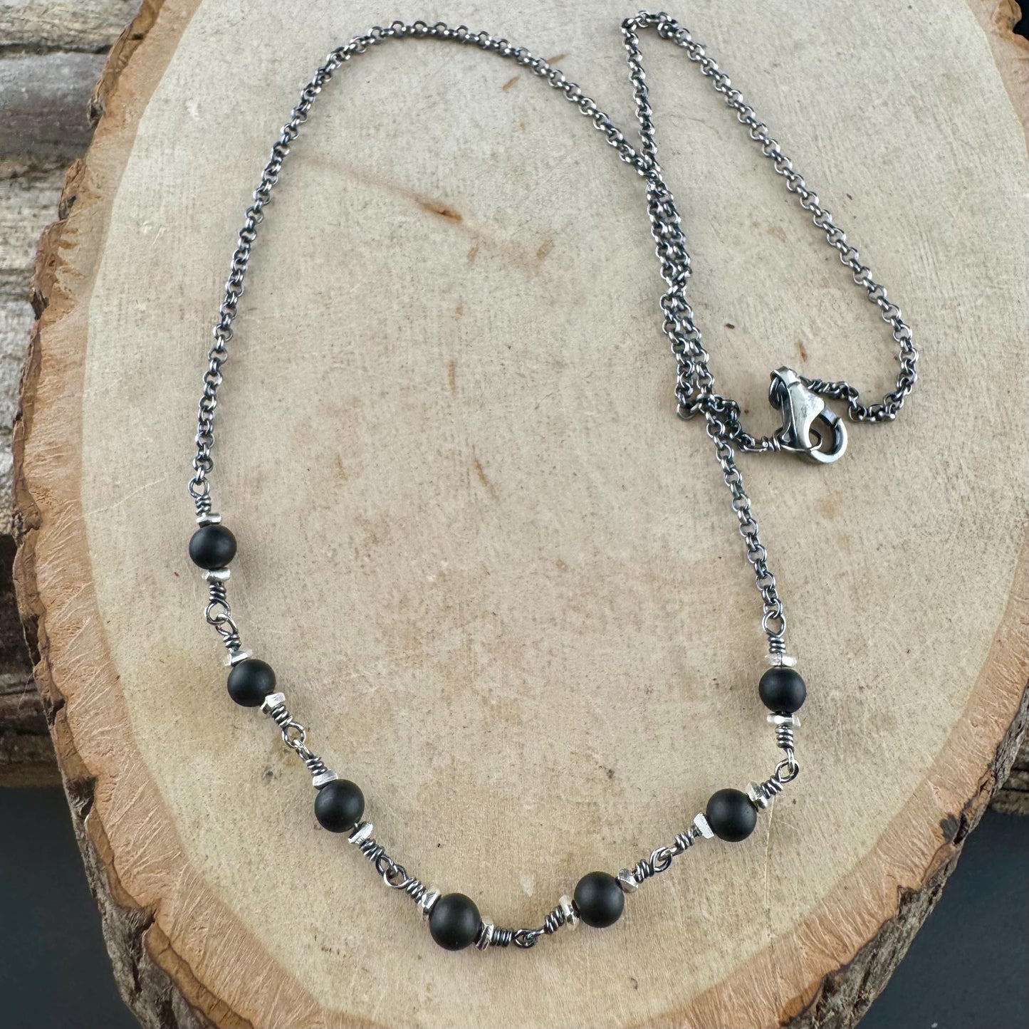 Onyx & Sterling Silver Wrap Necklace | Elegant Gemstone Statement Piece