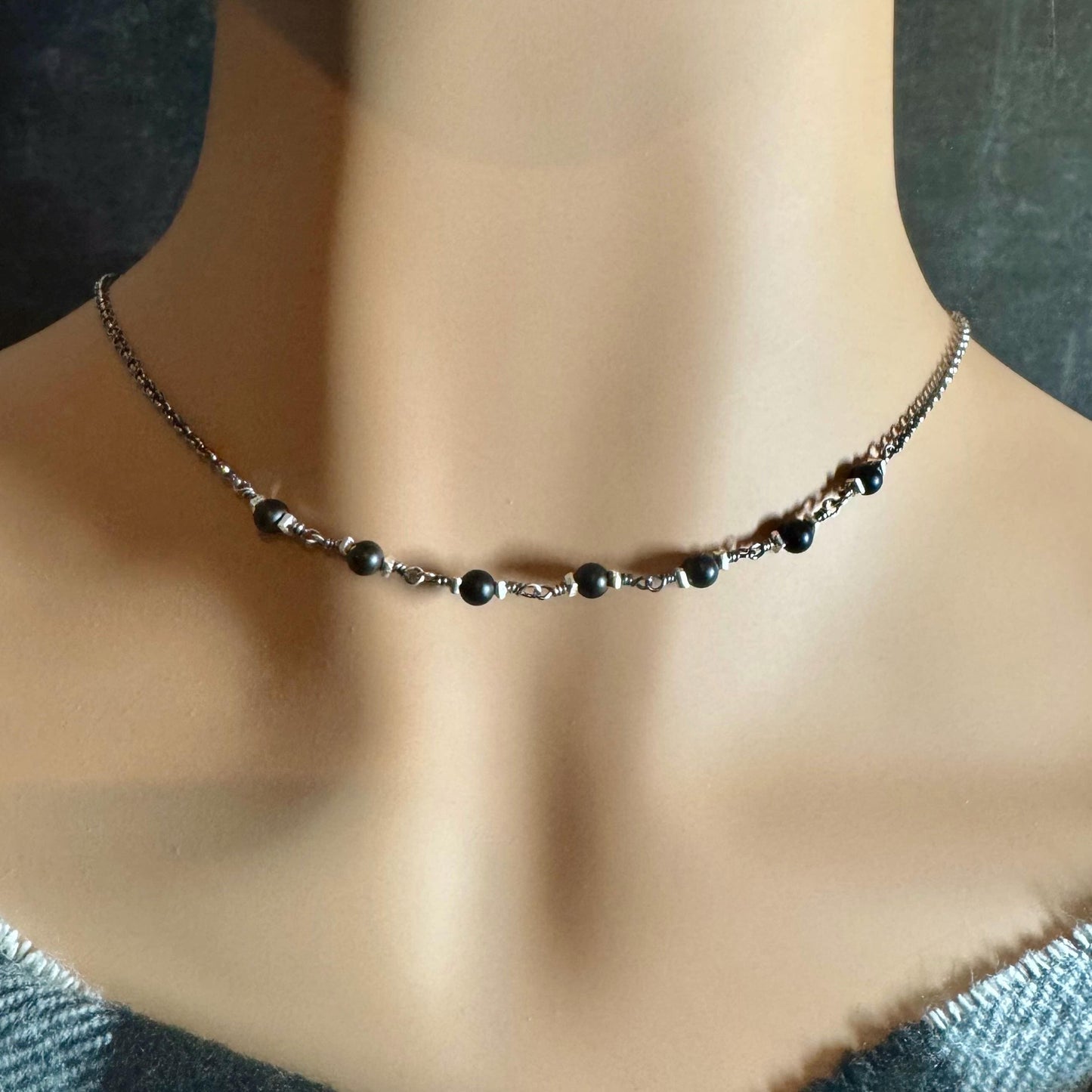 Onyx & Sterling Silver Wrap Necklace | Elegant Gemstone Statement Piece