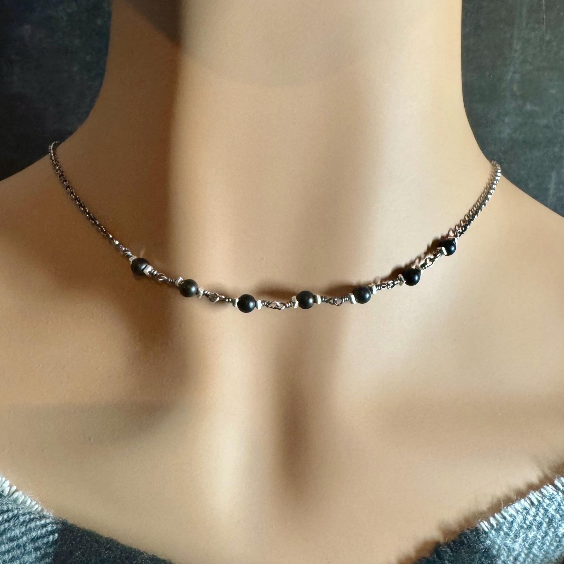 Onyx & Sterling Silver Wrap Necklace | Elegant Gemstone Statement Piece