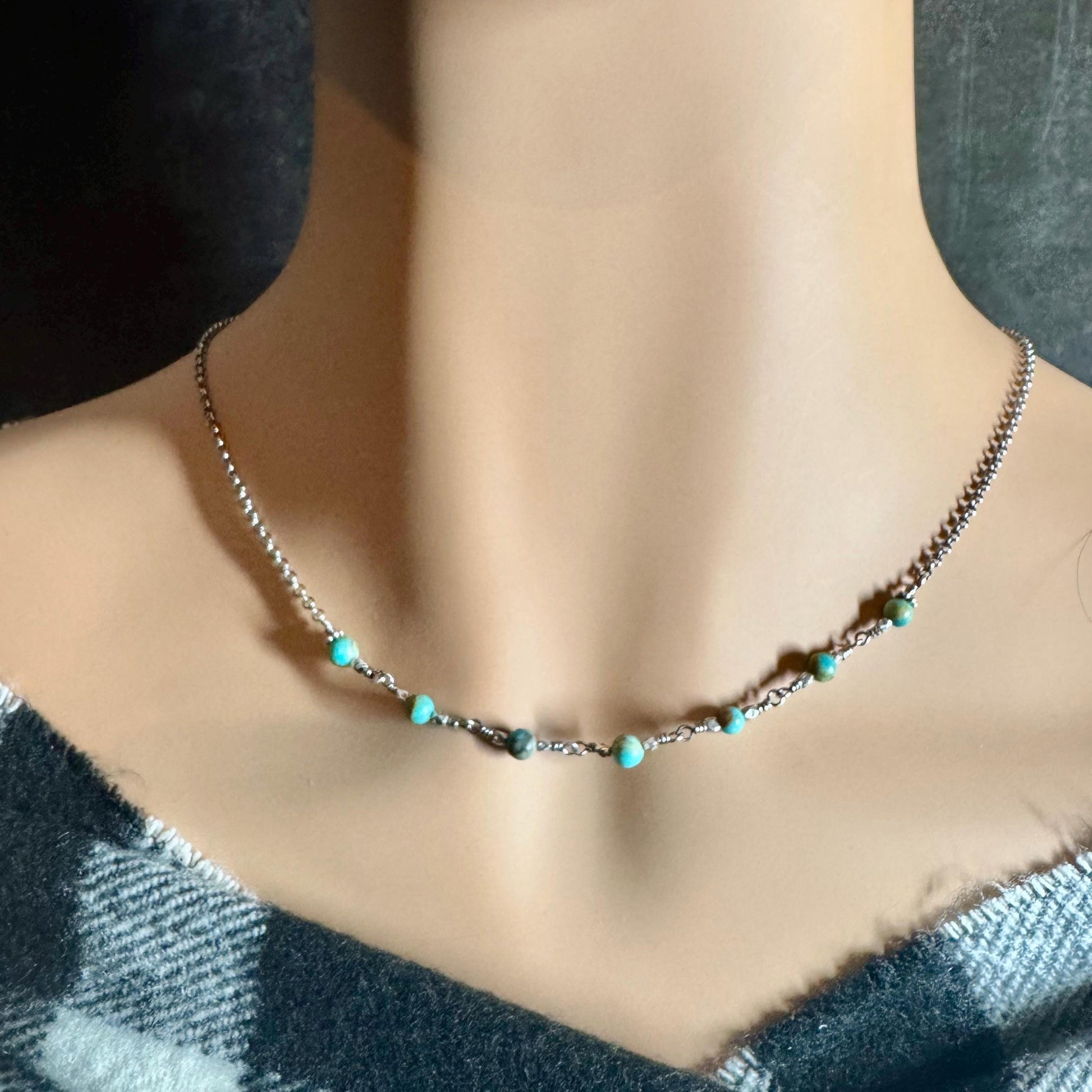 Sterling Silver Turquoise Wire Wrapped Necklace: Kingman Turquoise Jewelry