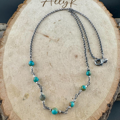 Sterling Silver Turquoise Wire Wrapped Necklace: Kingman Turquoise Jewelry