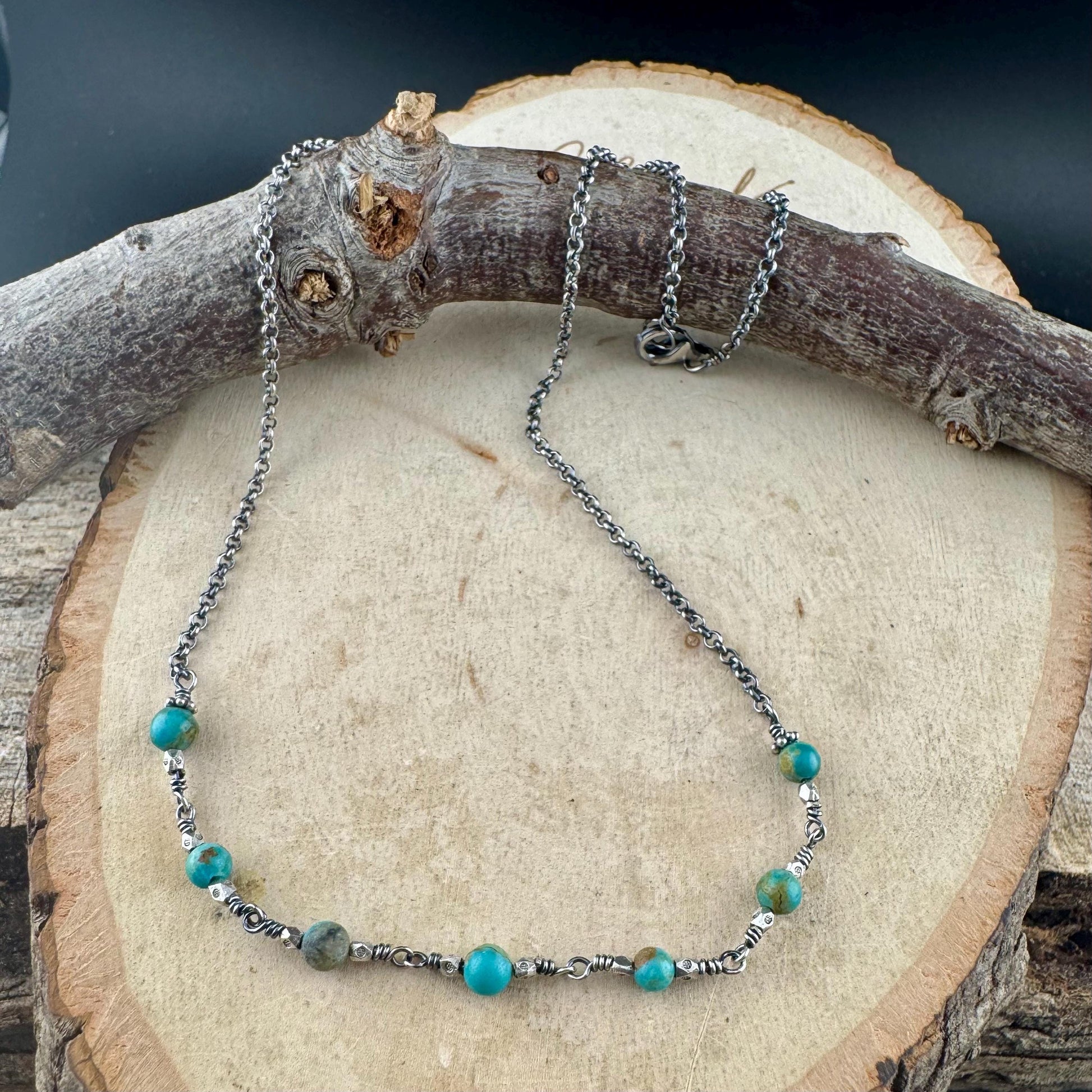 Sterling Silver Turquoise Wire Wrapped Necklace: Kingman Turquoise Jewelry