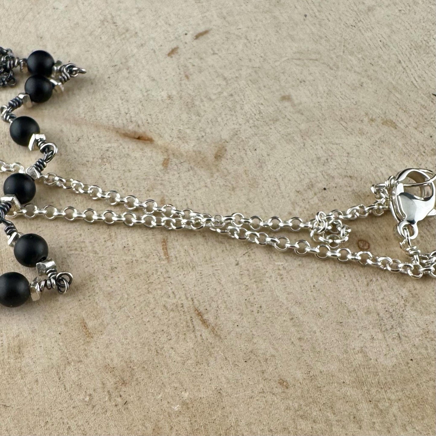 Onyx & Sterling Silver Wrap Necklace | Elegant Gemstone Statement Piece
