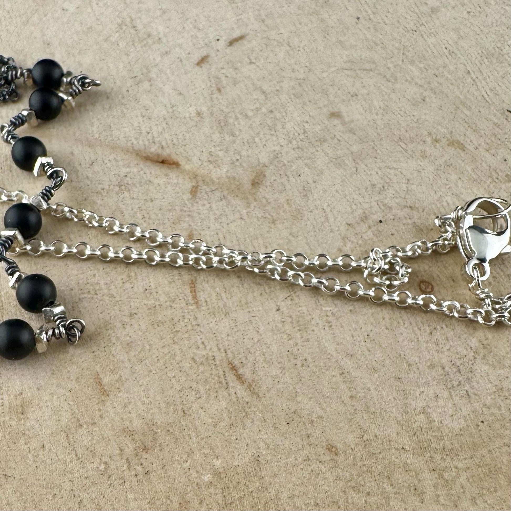 Onyx & Sterling Silver Wrap Necklace | Elegant Gemstone Statement Piece