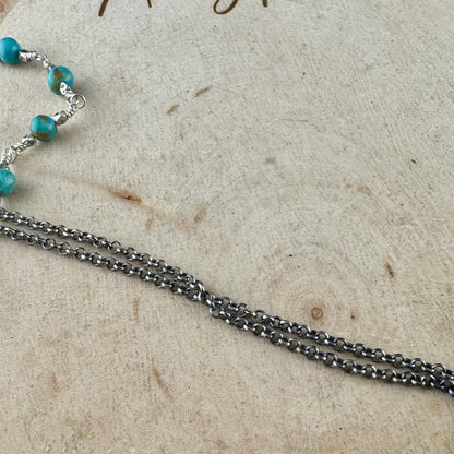 Turquoise Sterling Silver Wire Wrapped Necklace: Kingman Turquoise Jewelry