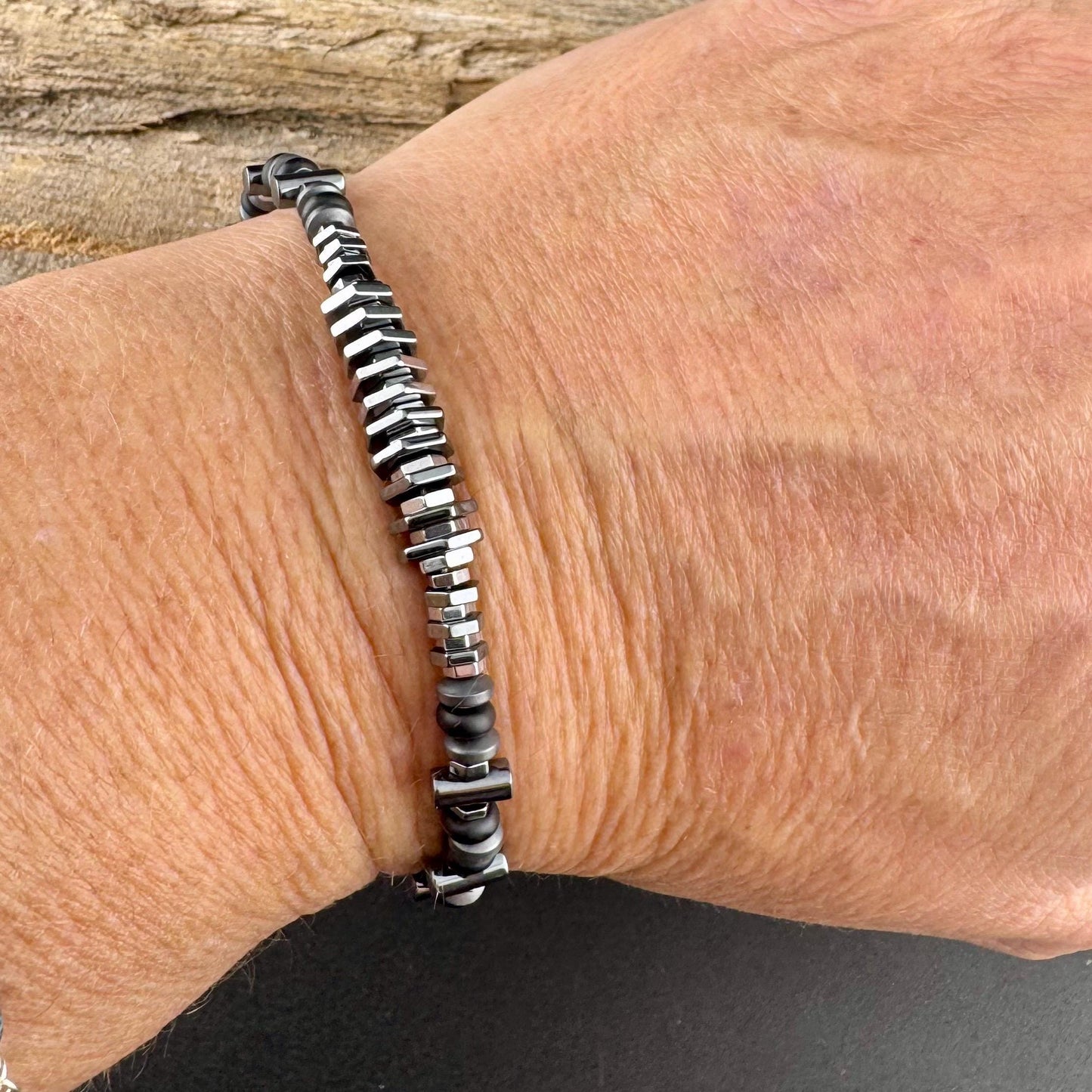 Black Silver Hematite & Onyx Bracelet – Unisex Elegant Unique Sterling Jewelry