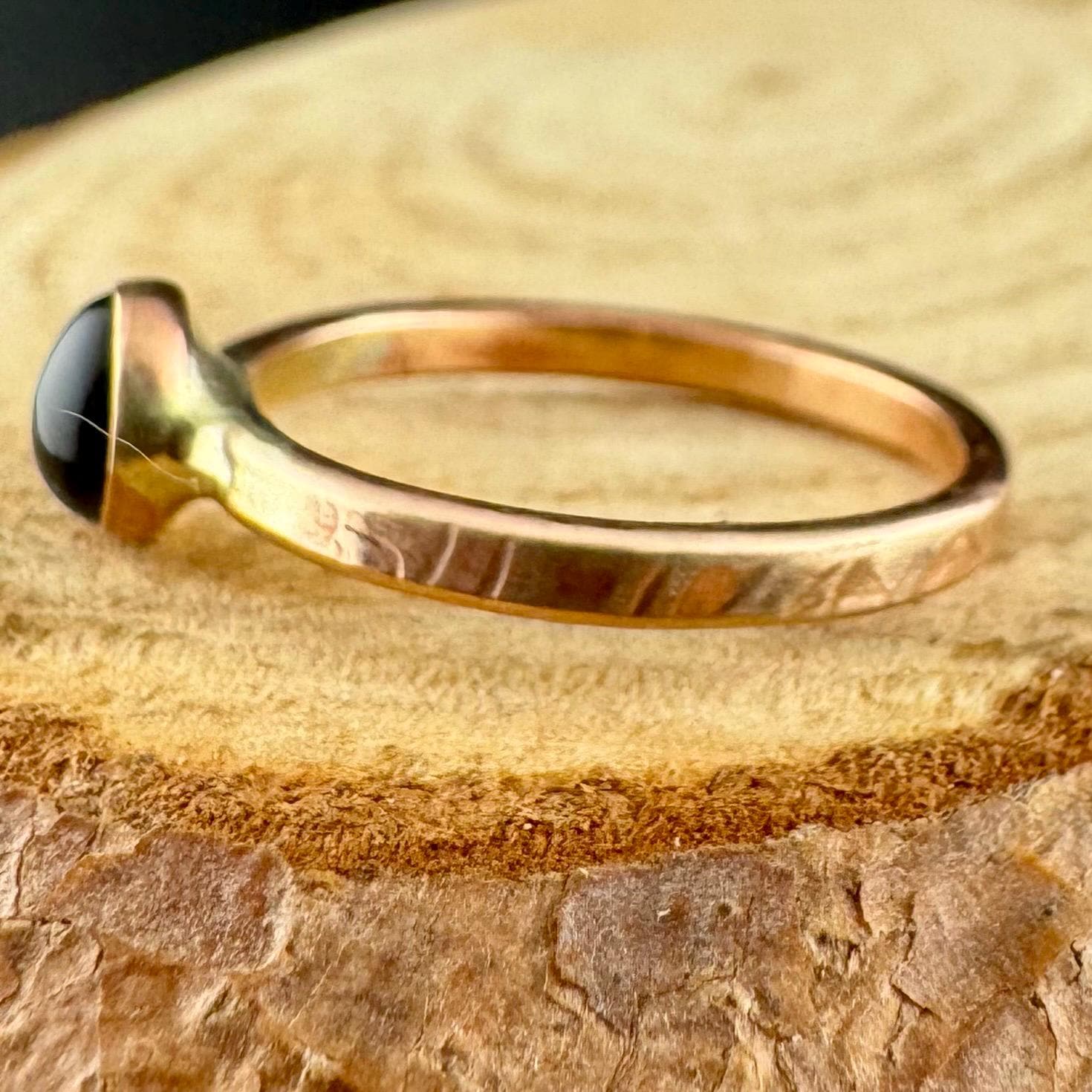 Handcrafted Embossed Brass Ring with Black Onyx or Turquoise Cabochon