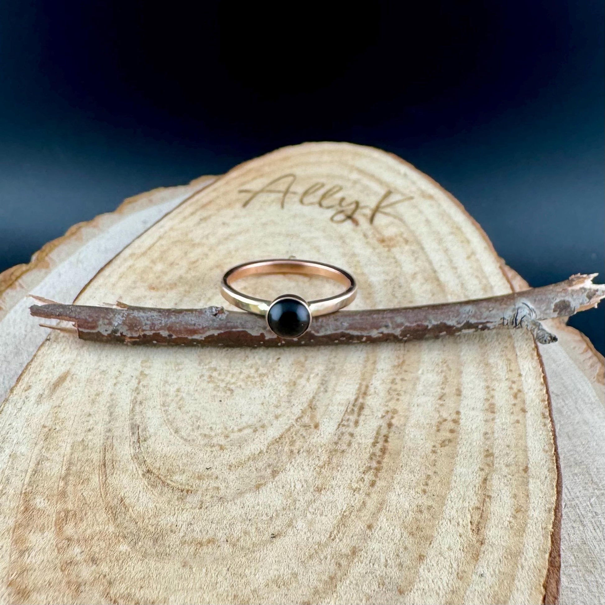Handcrafted Embossed Brass Ring with Black Onyx or Turquoise Cabochon