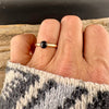 Handcrafted Embossed Brass Ring with Black Onyx or Turquoise Cabochon