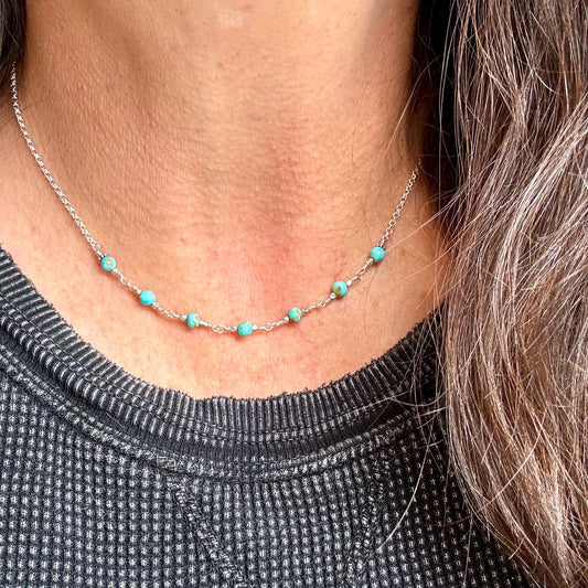 Turquoise Sterling Silver Wire Wrapped Necklace: Kingman Turquoise Jewelry