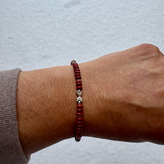 Stackable Red Jasper & Hematite Bracelet – Sterling Silver Beaded Gemstone Accessory