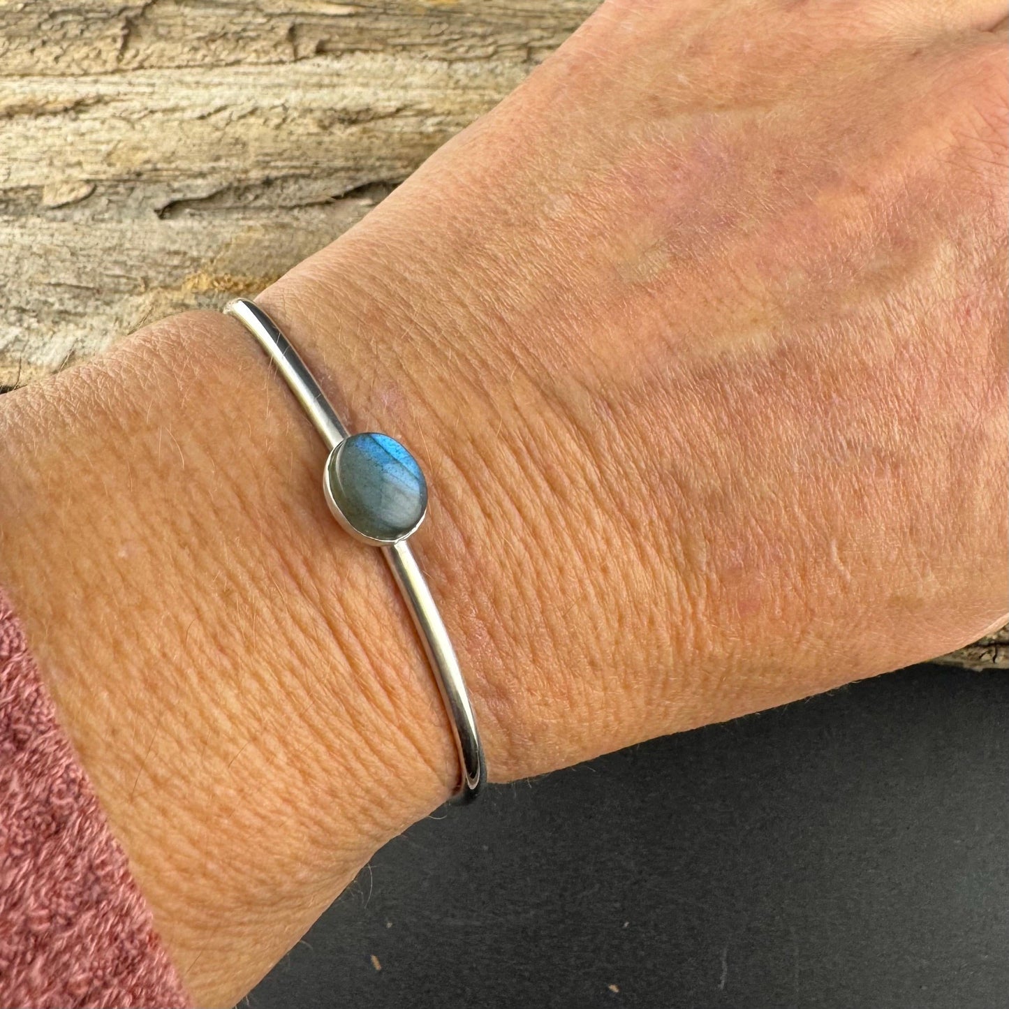 Blue Labradorite Cuff Bracelet – Handcrafted Adjustable Sterling Silver Jewelry