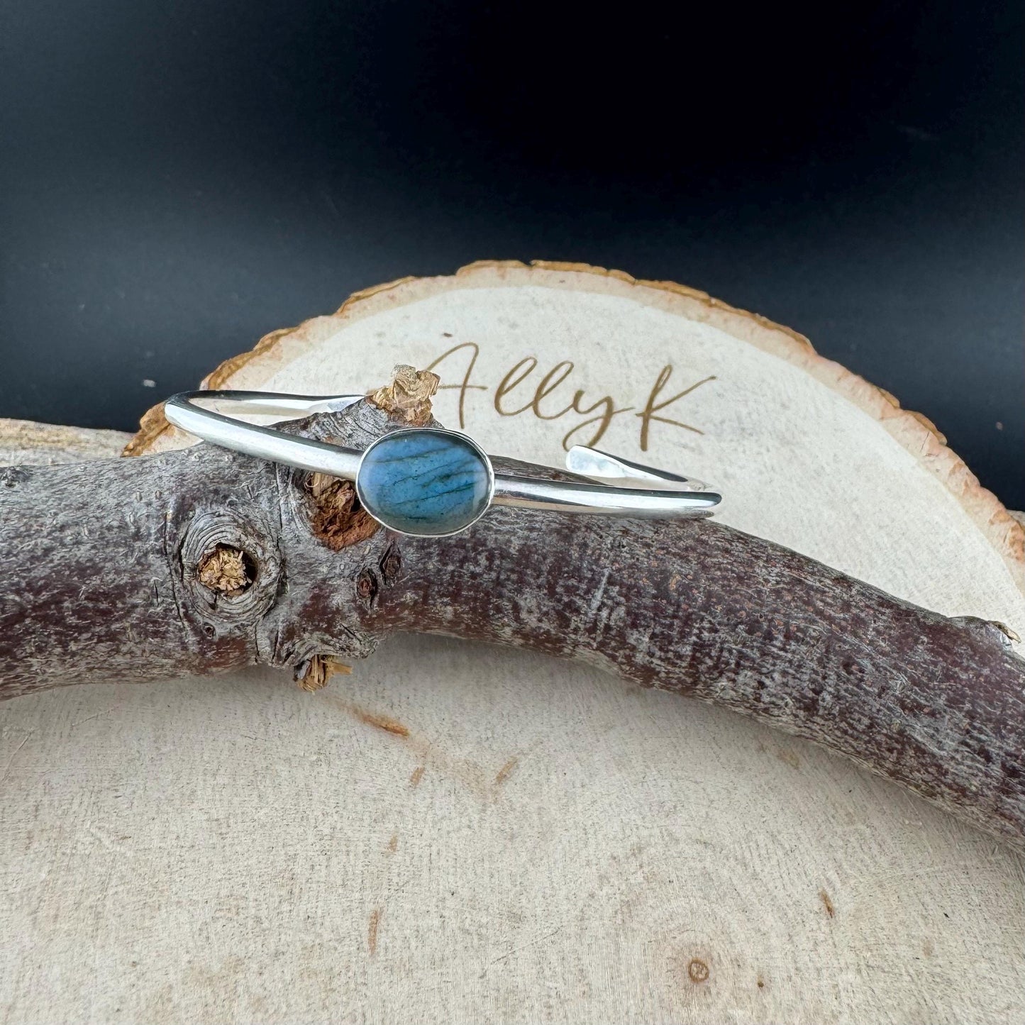 Blue Labradorite Cuff Bracelet – Handcrafted Adjustable Sterling Silver Jewelry