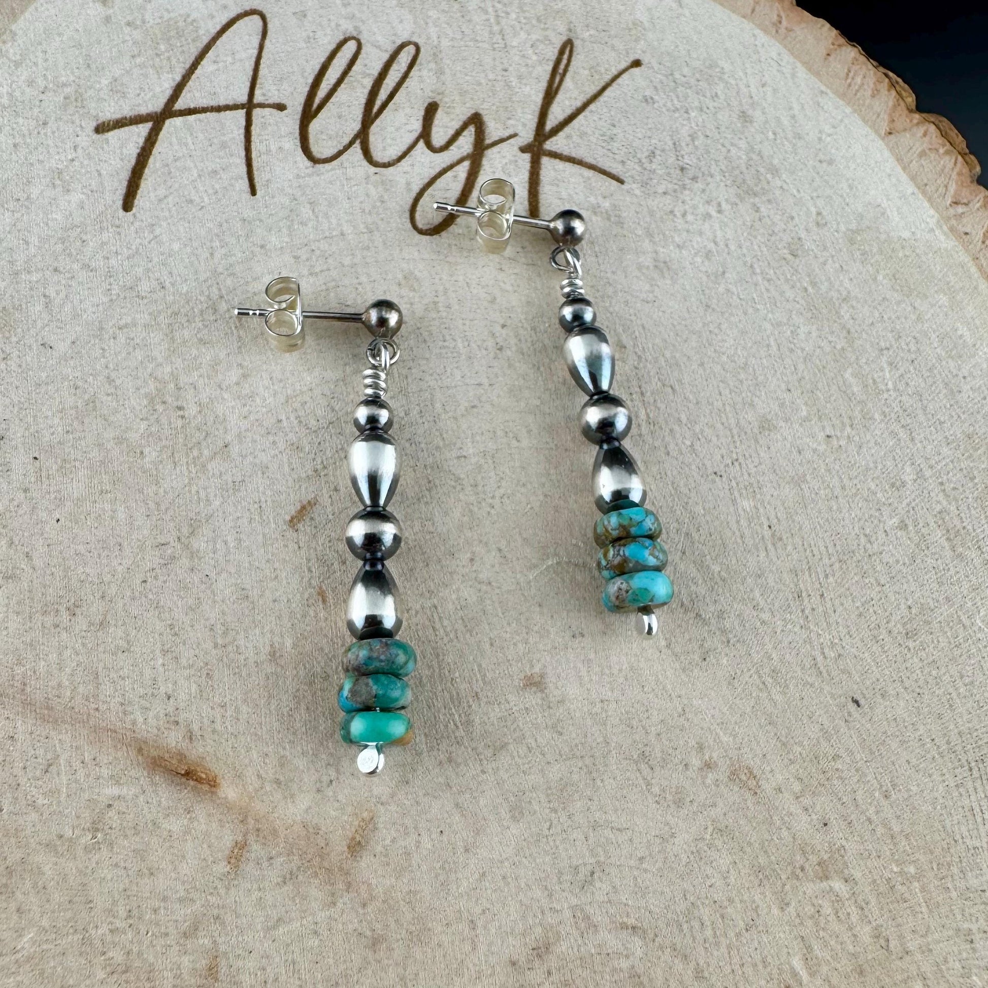 Turquoise Navajo Pearl Drop Earrings | Sterling Silver Gemstone Posts