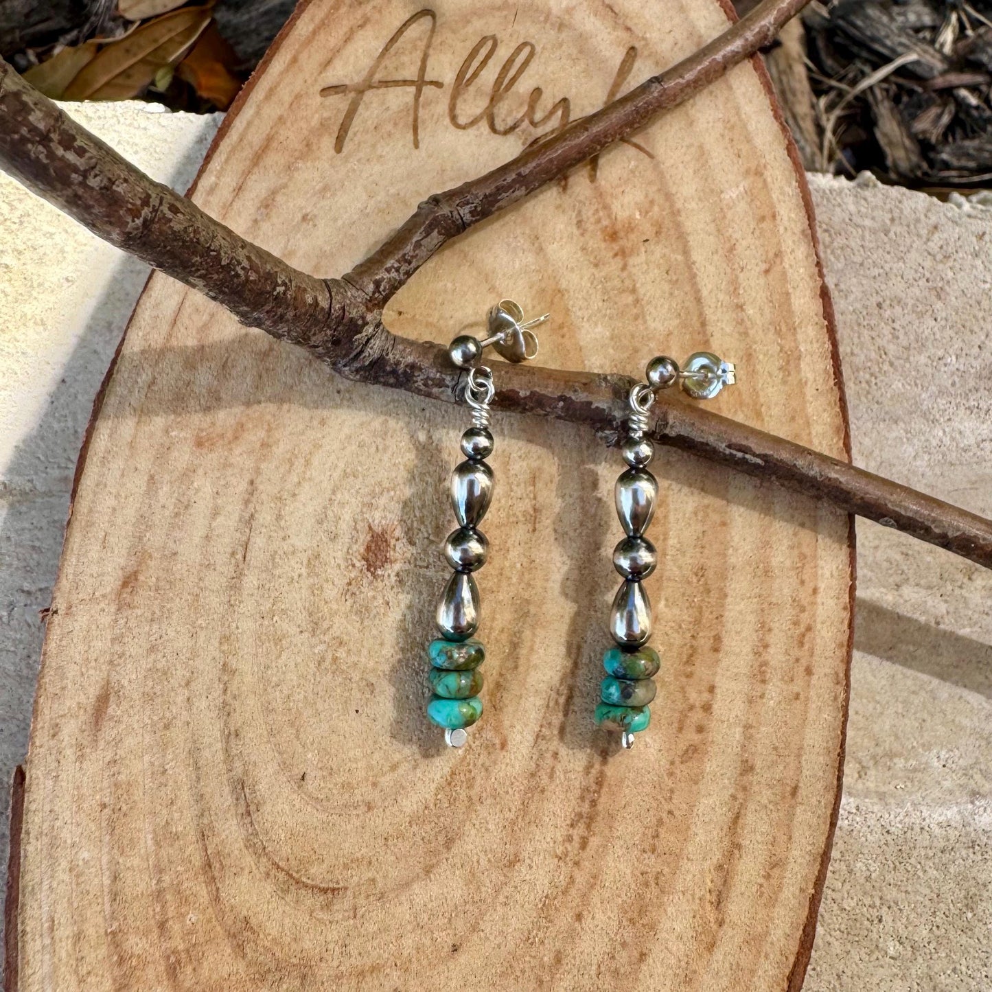 Turquoise Navajo Pearl Drop Earrings | Sterling Silver Gemstone Posts