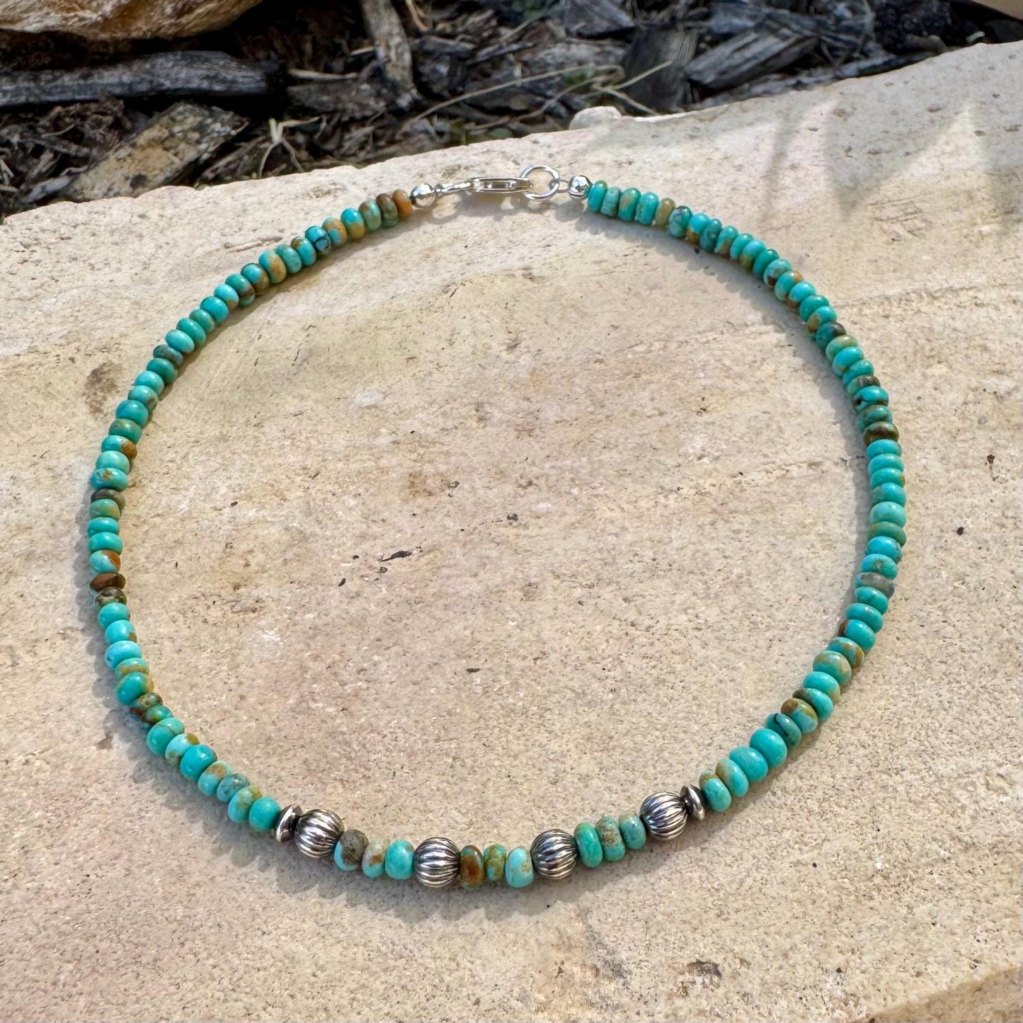 Turquoise & Navajo Pearl Sterling Silver Anklet | Dainty Boho Southwest Ankle Bracelet
