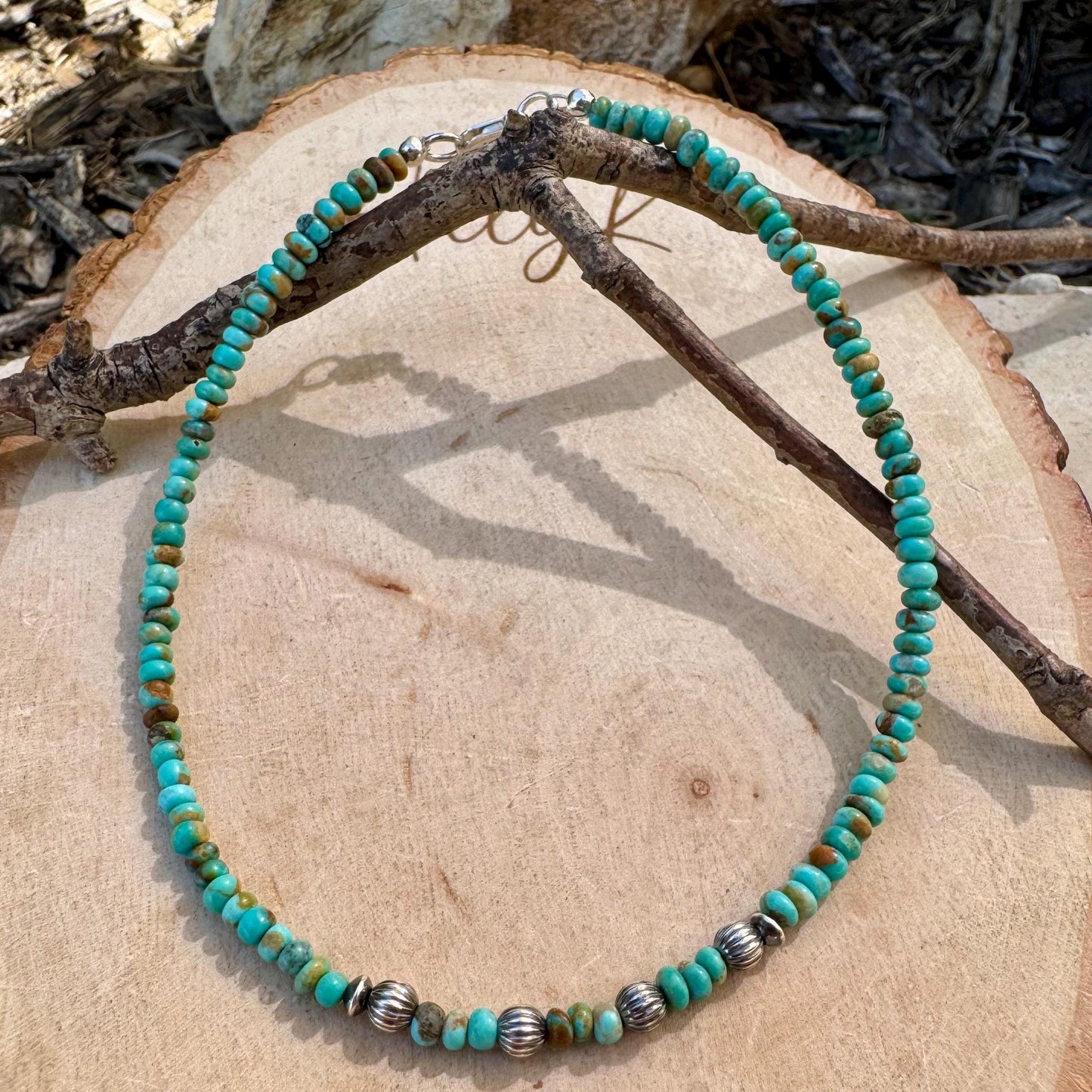 Turquoise & Navajo Pearl Sterling Silver Anklet | Dainty Boho Southwest Ankle Bracelet