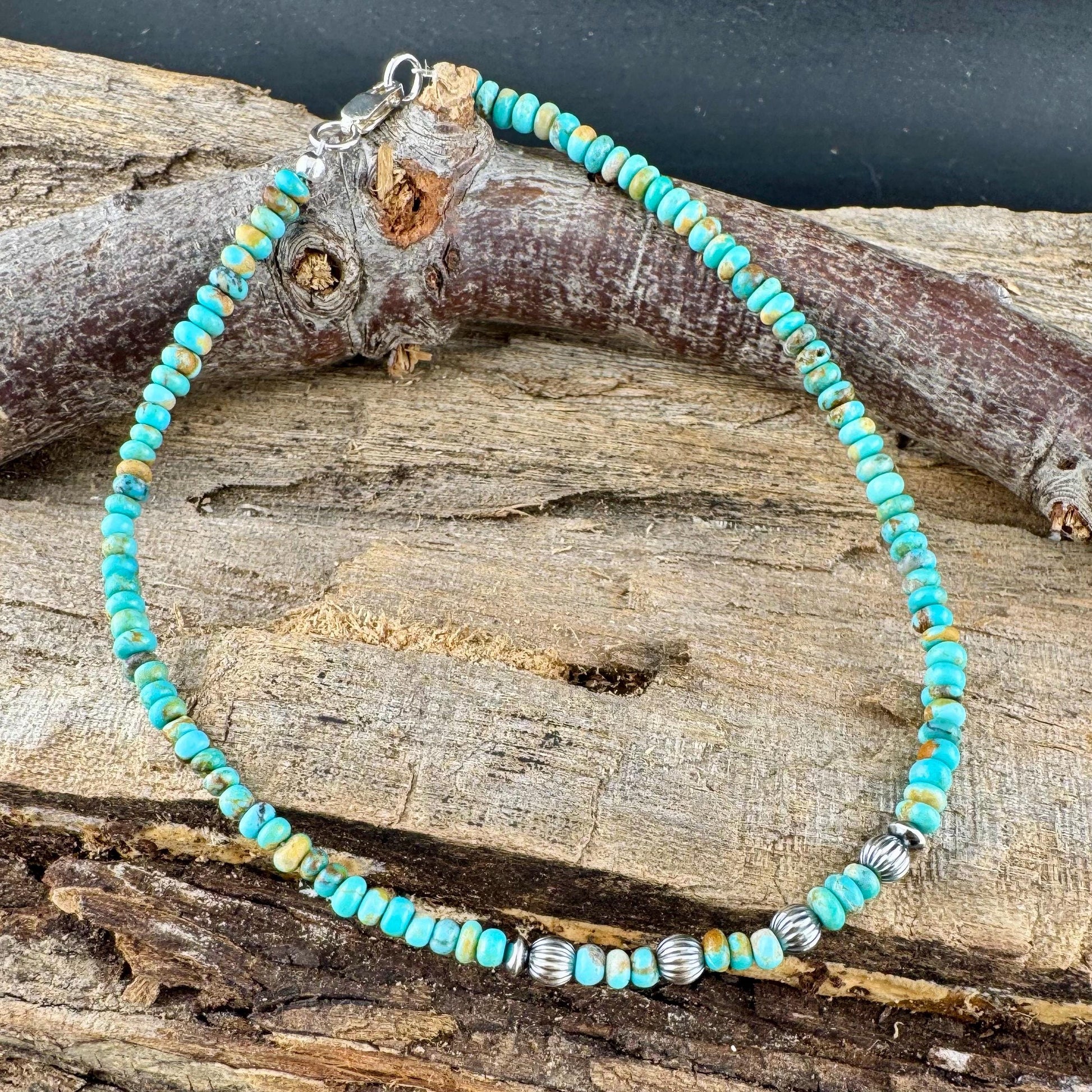Turquoise & Navajo Pearl Sterling Silver Anklet | Dainty Boho Southwest Ankle Bracelet