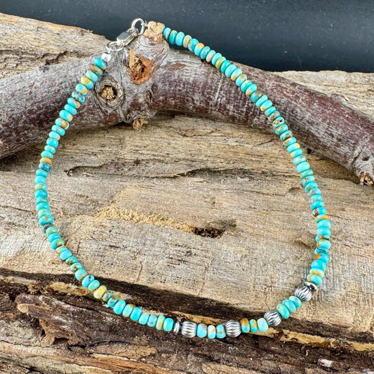 Turquoise & Navajo Pearl Sterling Silver Anklet | Dainty Boho Southwest Ankle Bracelet