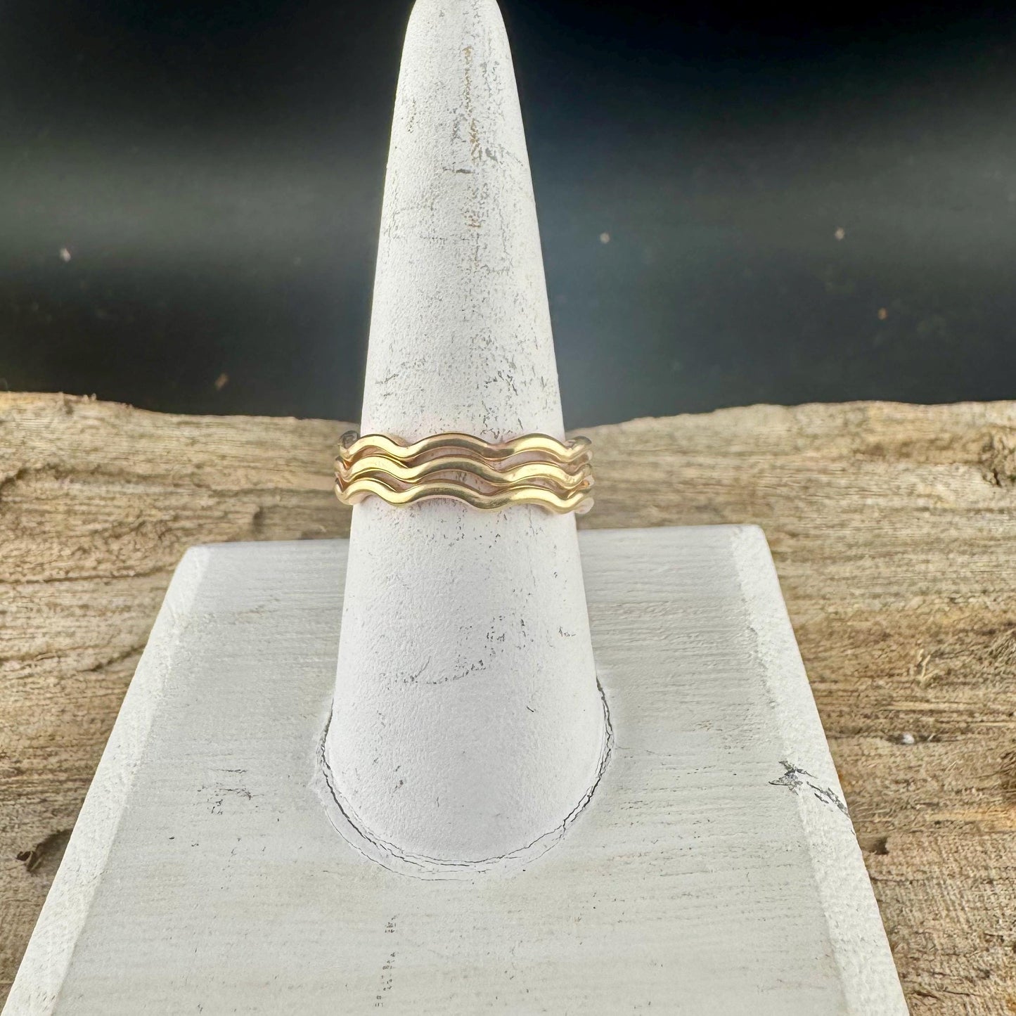 Brass Wave Ring Set of 3 - Dainty Metal Rings for Everyday Wear