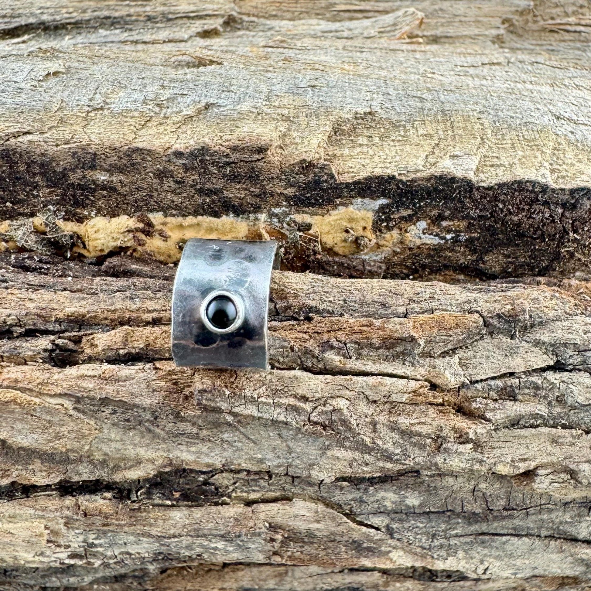 Sterling Silver Onyx Ear Cuff | Wide Conch Band | No-Piercing Earring