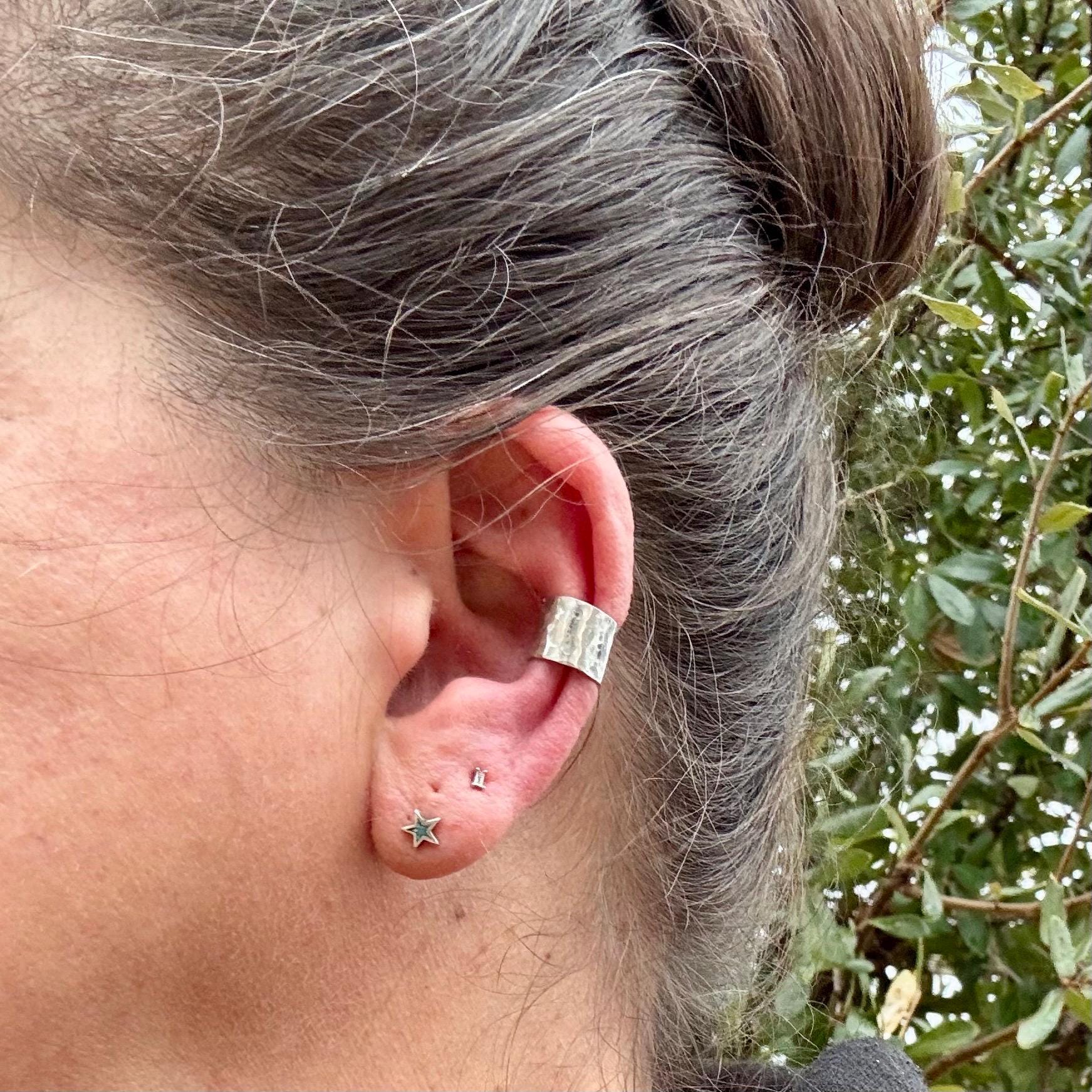 Sterling Silver Hammered Ear Cuff | Wide Conch Band | No-Piercing Earring