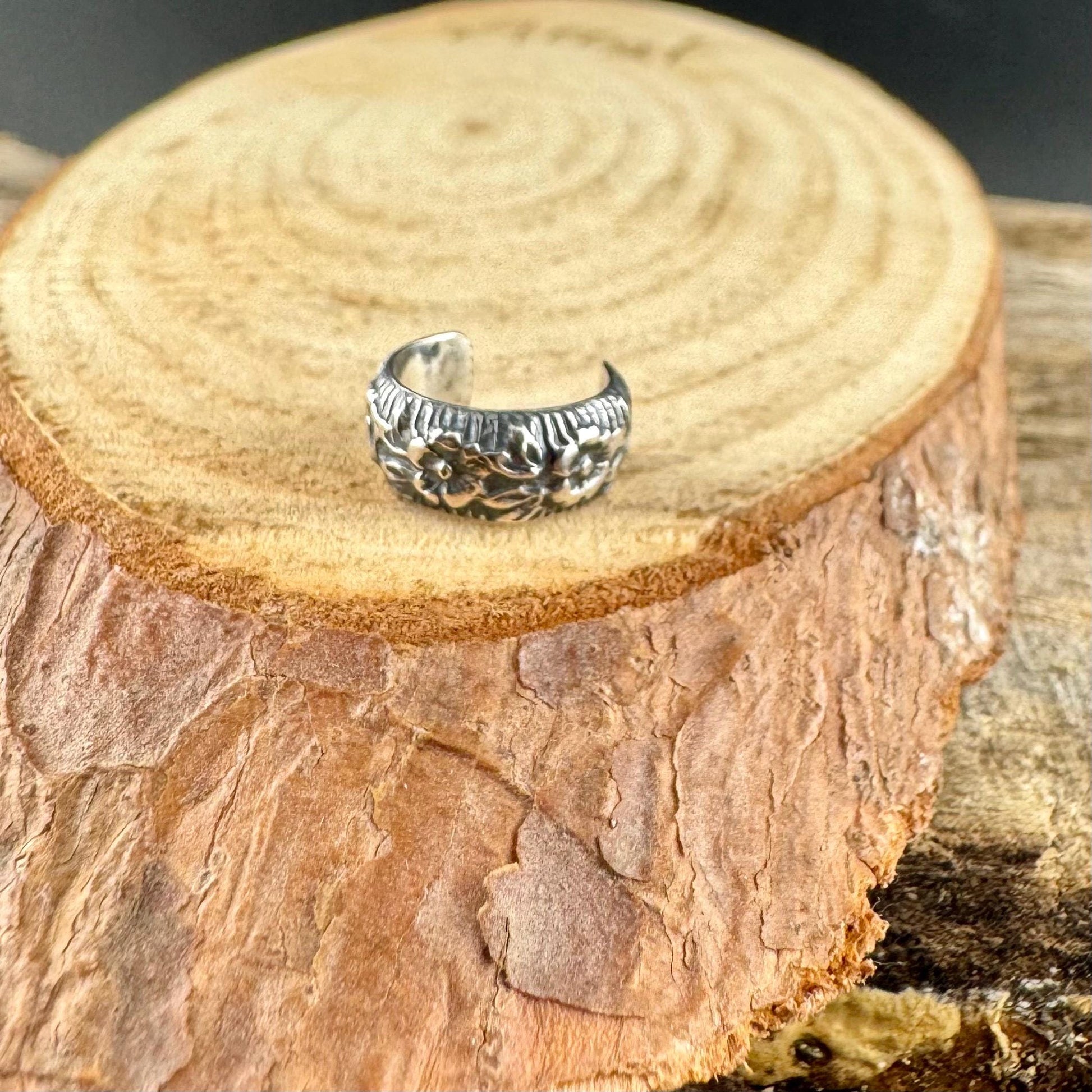 Sterling Silver Floral Ear Cuff | Wide Conch Band | No-Piercing Earring