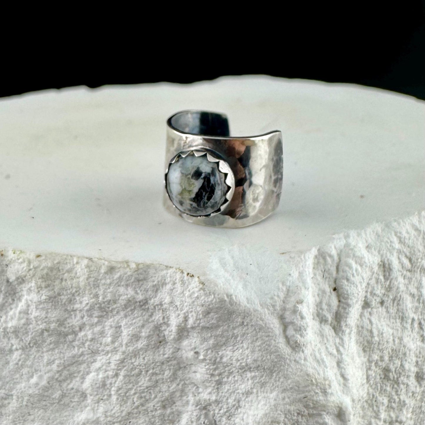 Sterling Silver White Buffalo Ear Cuff | Wide Conch Band | No-Piercing Earring