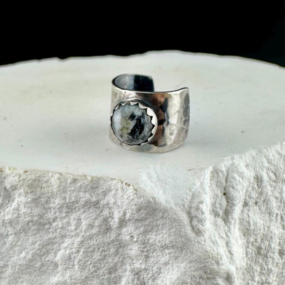 Sterling Silver White Buffalo Ear Cuff | Wide Conch Band | No-Piercing Earring