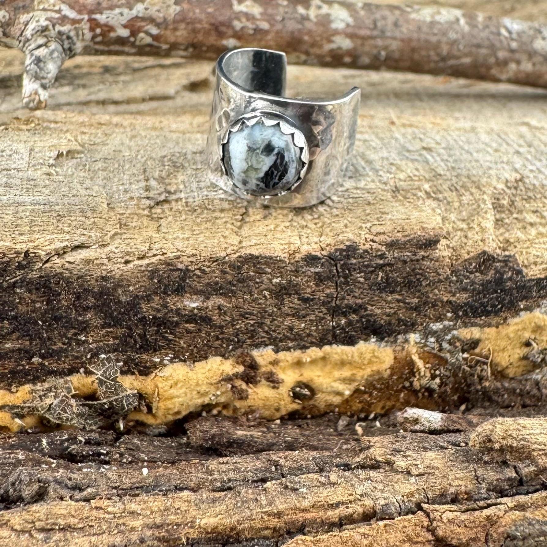 Sterling Silver White Buffalo Ear Cuff | Wide Conch Band | No-Piercing Earring