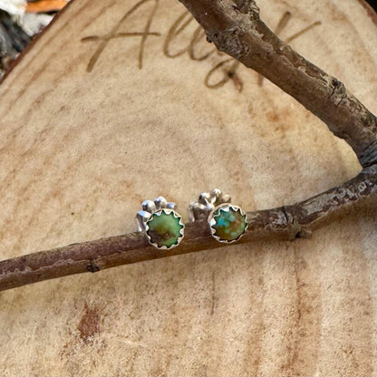 Turquoise Sterling Silver Earrings | Bezel Cabochon 4mm Studs
