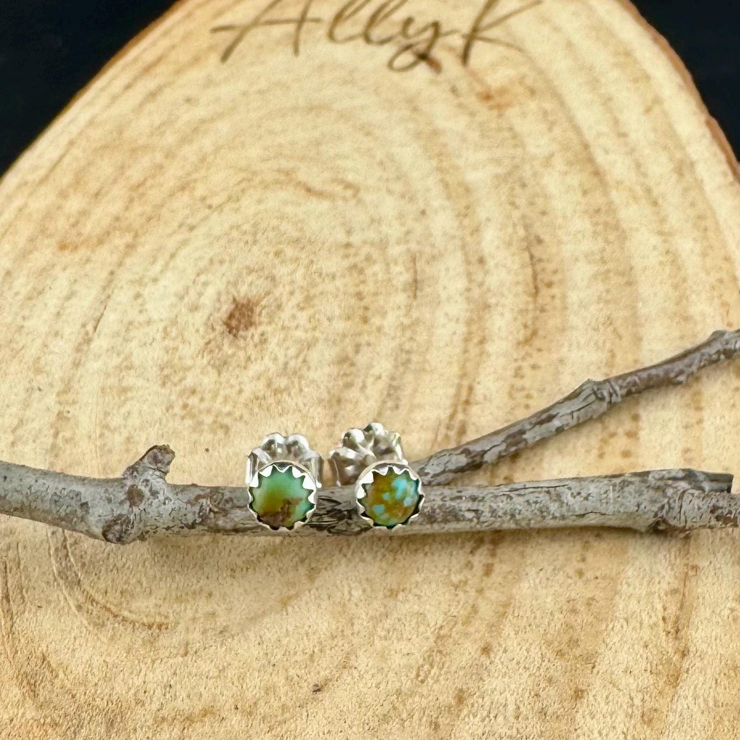 Turquoise Sterling Silver Earrings | Bezel Cabochon 4mm Studs