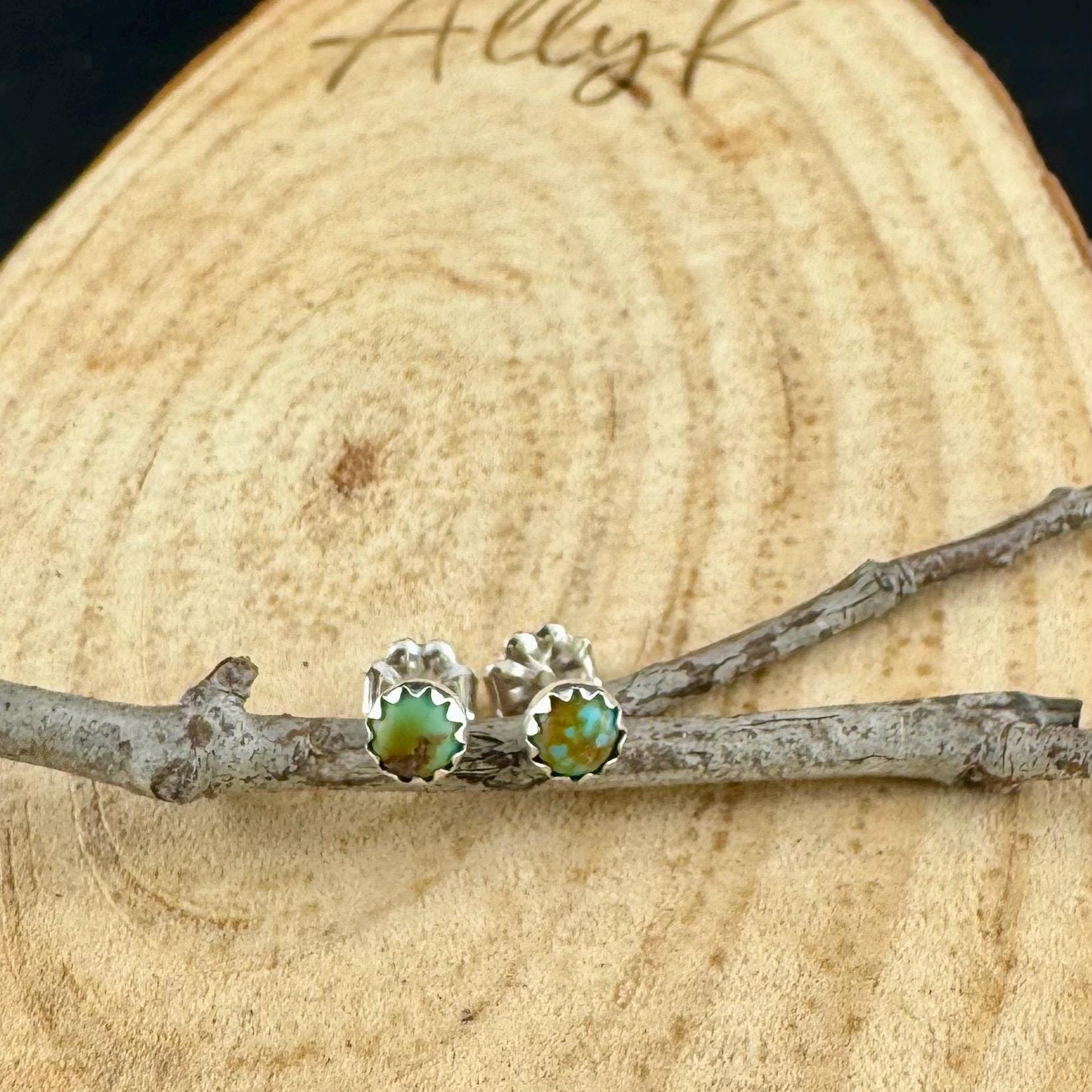 Turquoise Sterling Silver Earrings | Bezel Cabochon 4mm Studs