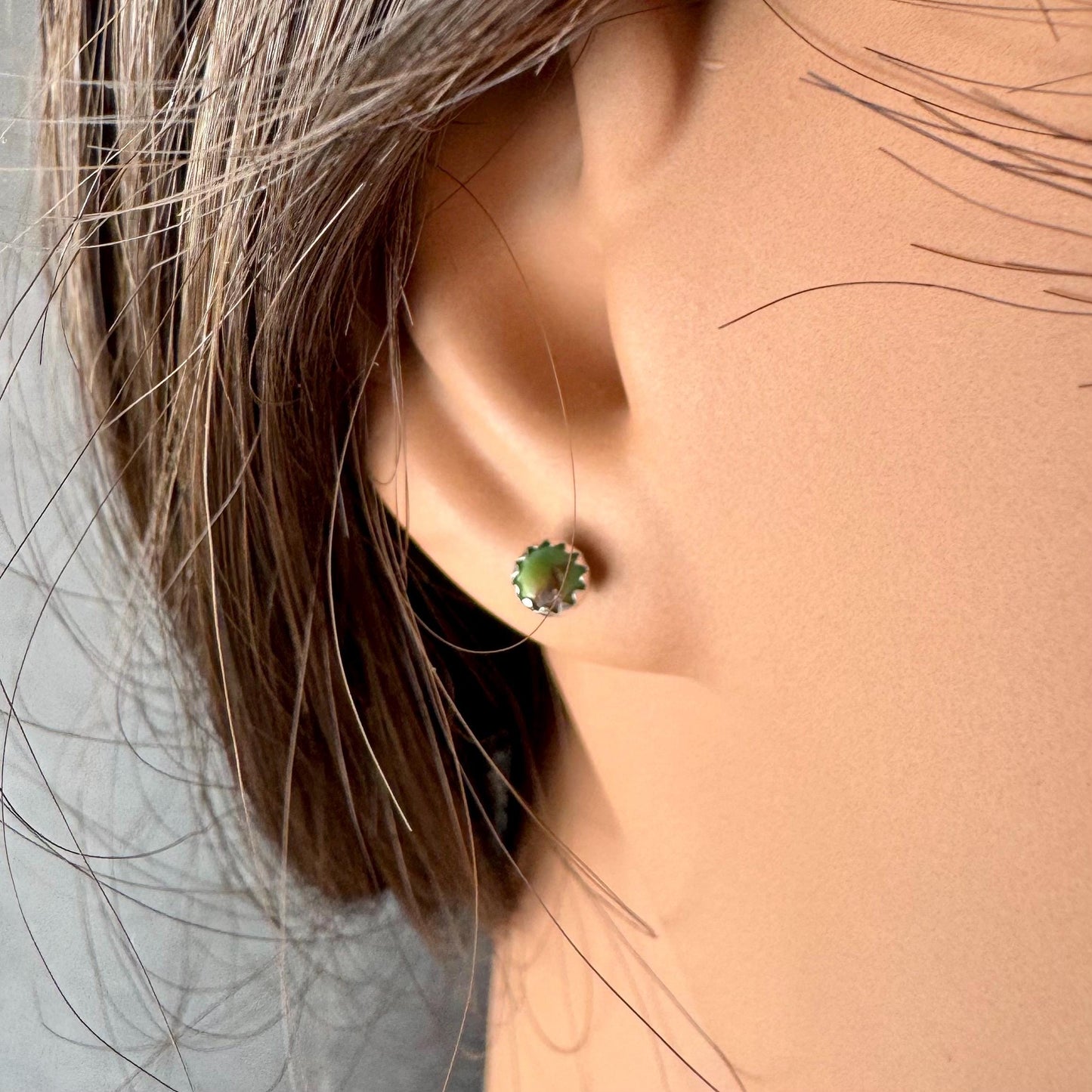 Turquoise Sterling Silver Earrings | Bezel Cabochon 4mm Studs