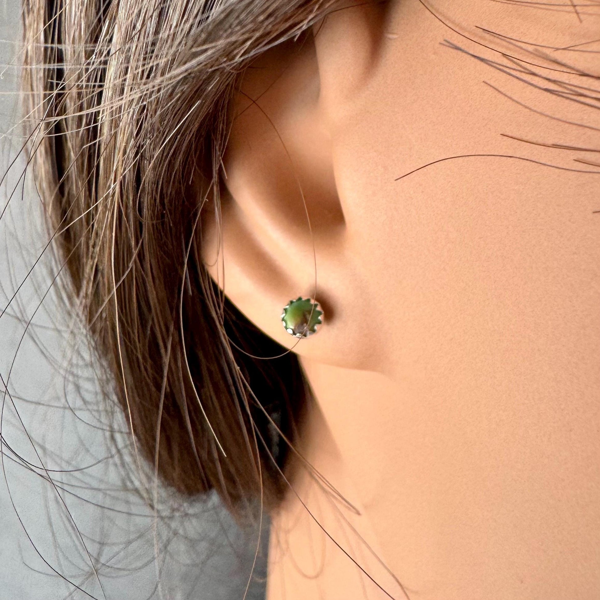 Turquoise Sterling Silver Earrings | Bezel Cabochon 4mm Studs