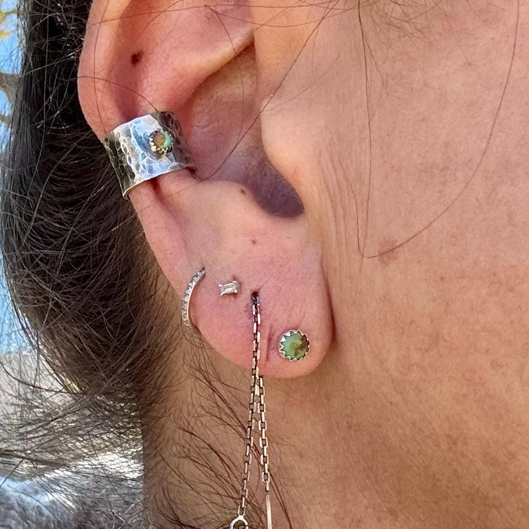 Turquoise Sterling Silver Earrings | Bezel Cabochon 4mm Studs