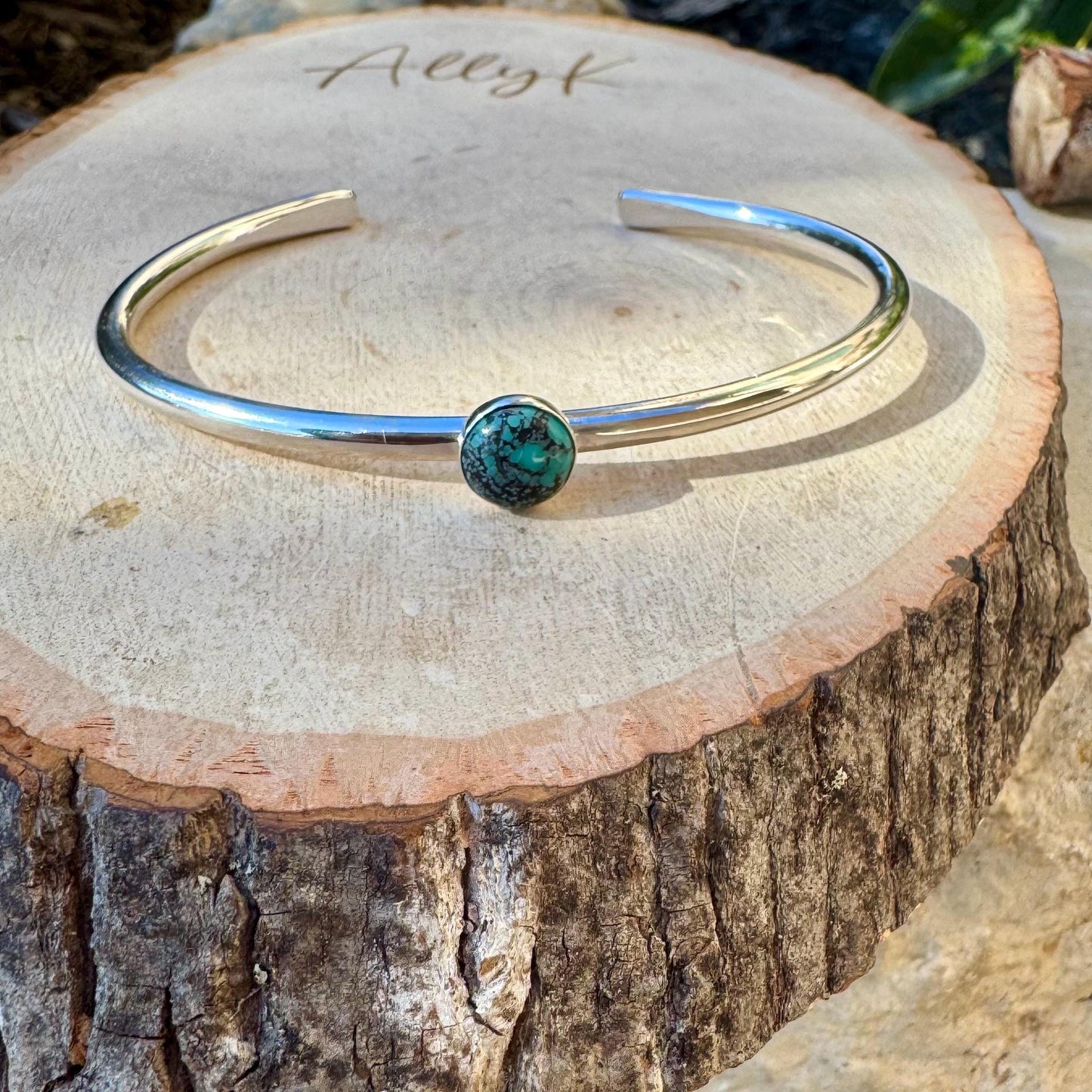 Blue Moon Turquoise Sterling Silver Bracelet –Cabochon Handmade Adjustable Cuff Jewelry