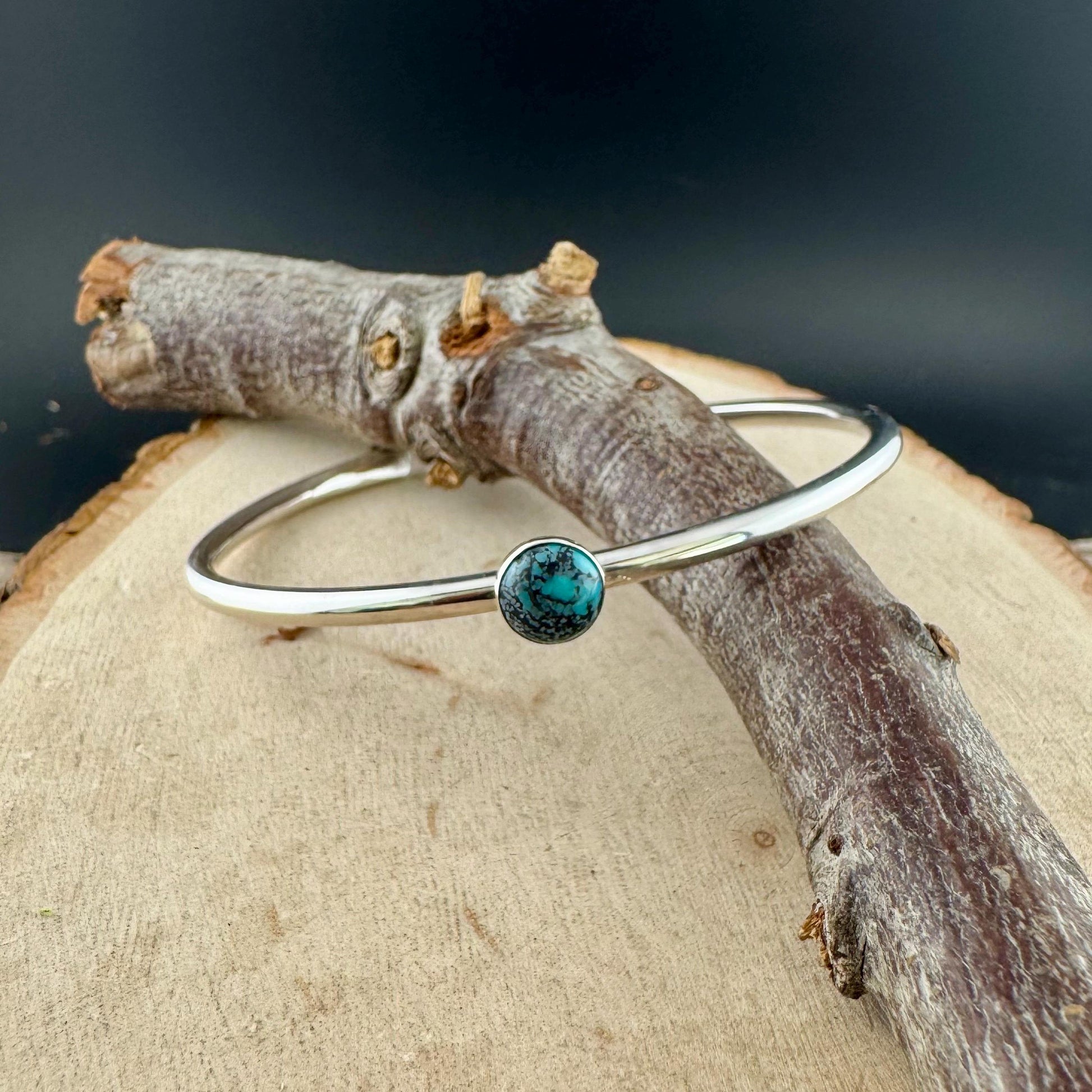 Blue Moon Turquoise Sterling Silver Bracelet –Cabochon Handmade Adjustable Cuff Jewelry