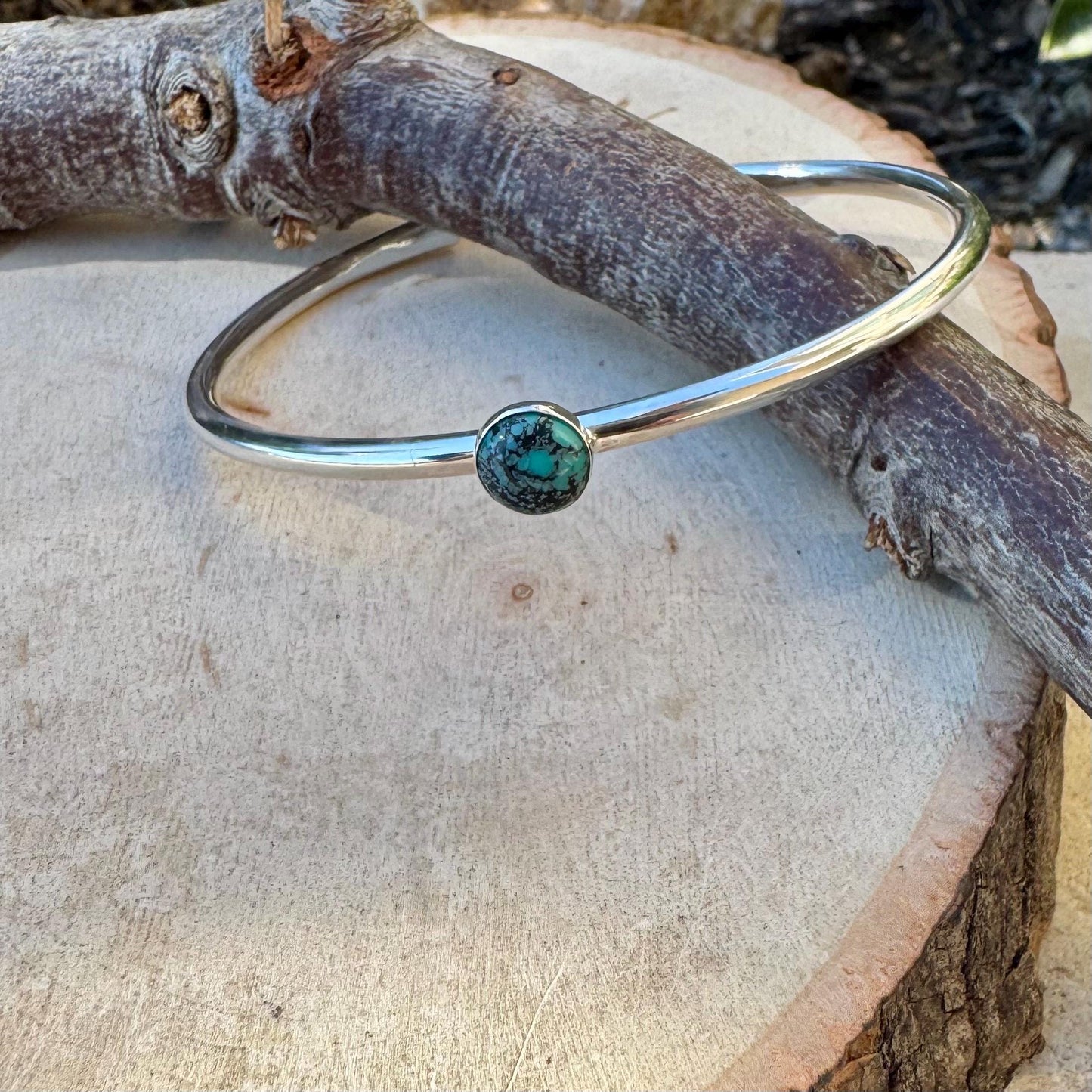 Blue Moon Turquoise Sterling Silver Bracelet –Cabochon Handmade Adjustable Cuff Jewelry