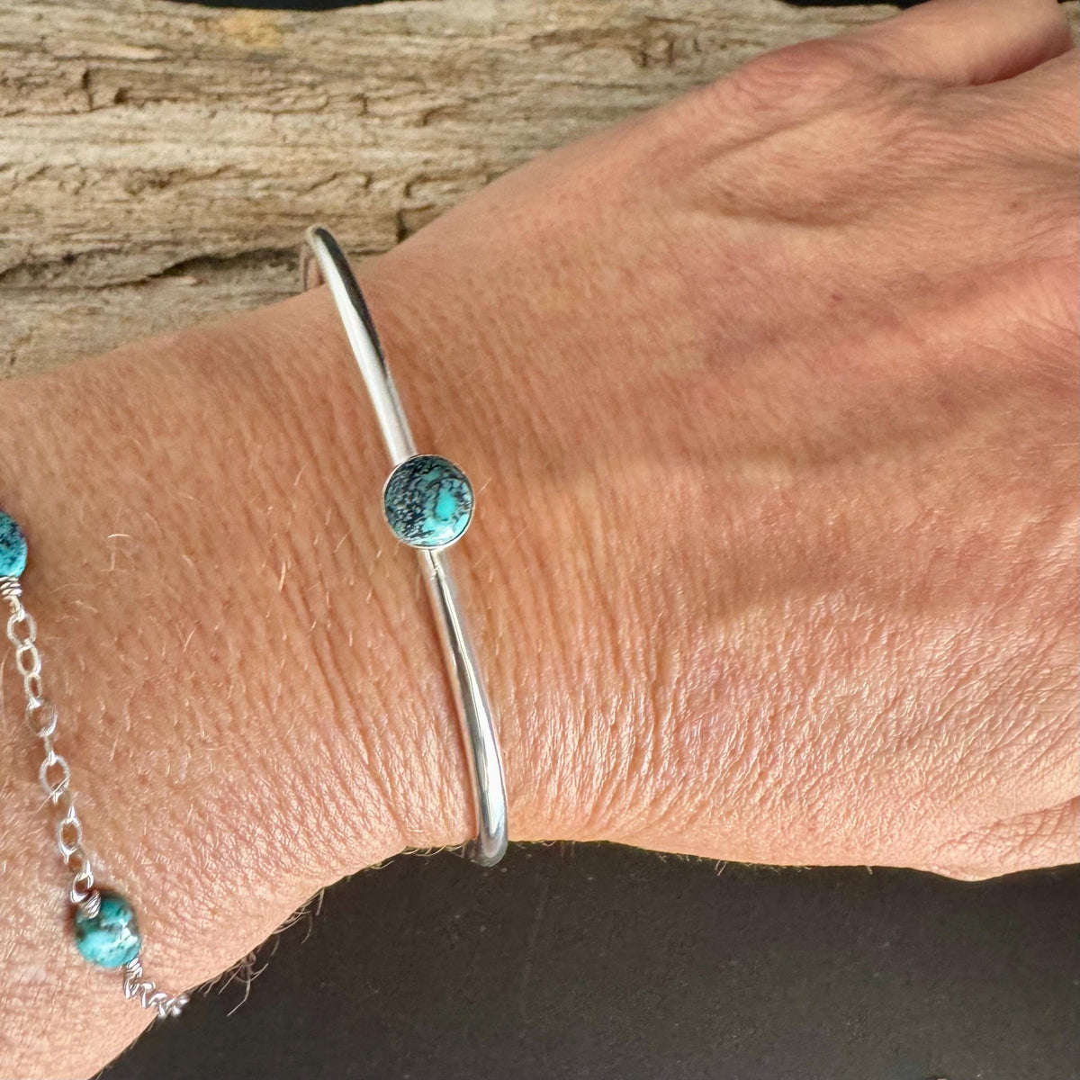 Blue Moon Turquoise Sterling Silver Cuff Bracelet• 8mm Stone