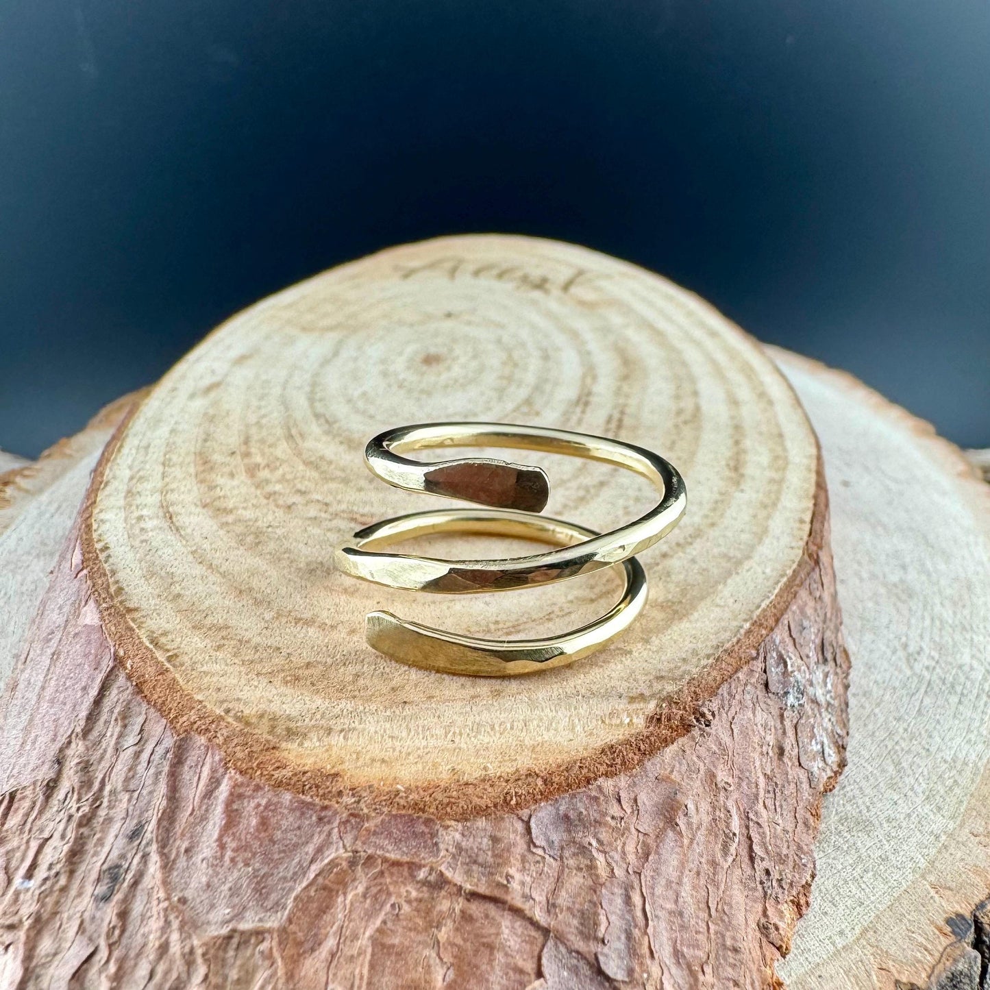 Brass Double Coil Ring • Hand‑Forged Bypass Band • Minimalist Gold‑Tone Jewelry